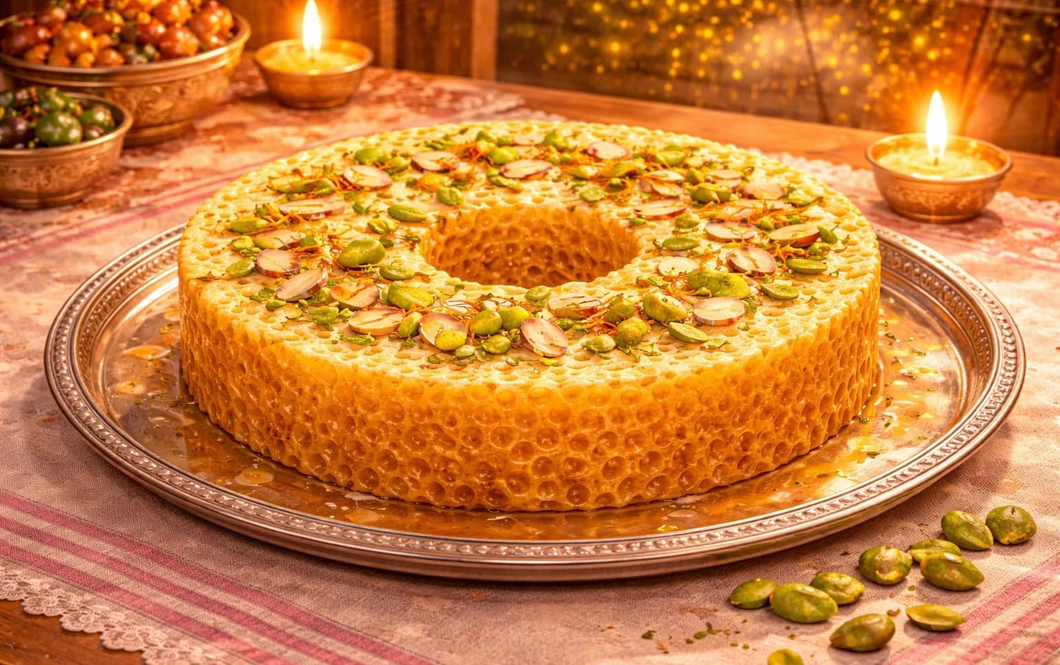 Honeycomb Milk Cake (Ghevar)