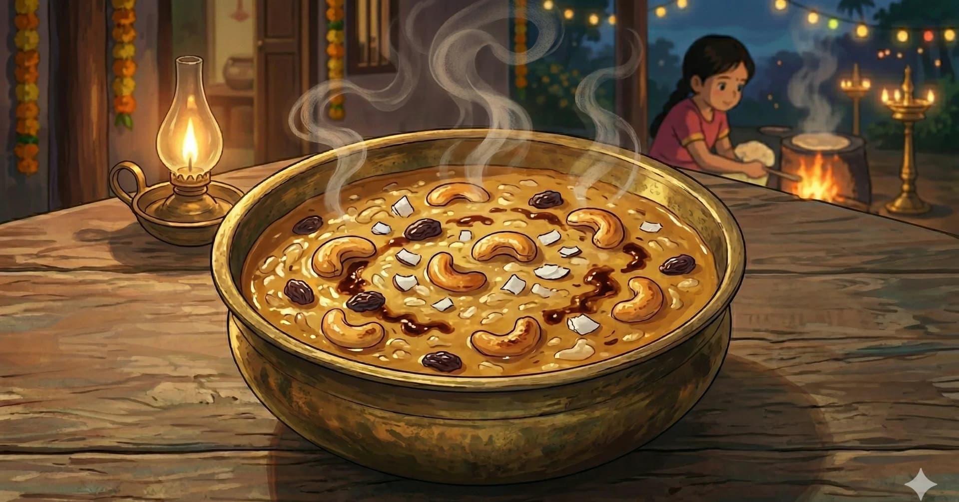 Coconut-Jaggery Pudding (Ada Pradaman) — Kerala's Onam Sadya Payasam with Rice Ada, Jaggery, and Coconut Milk