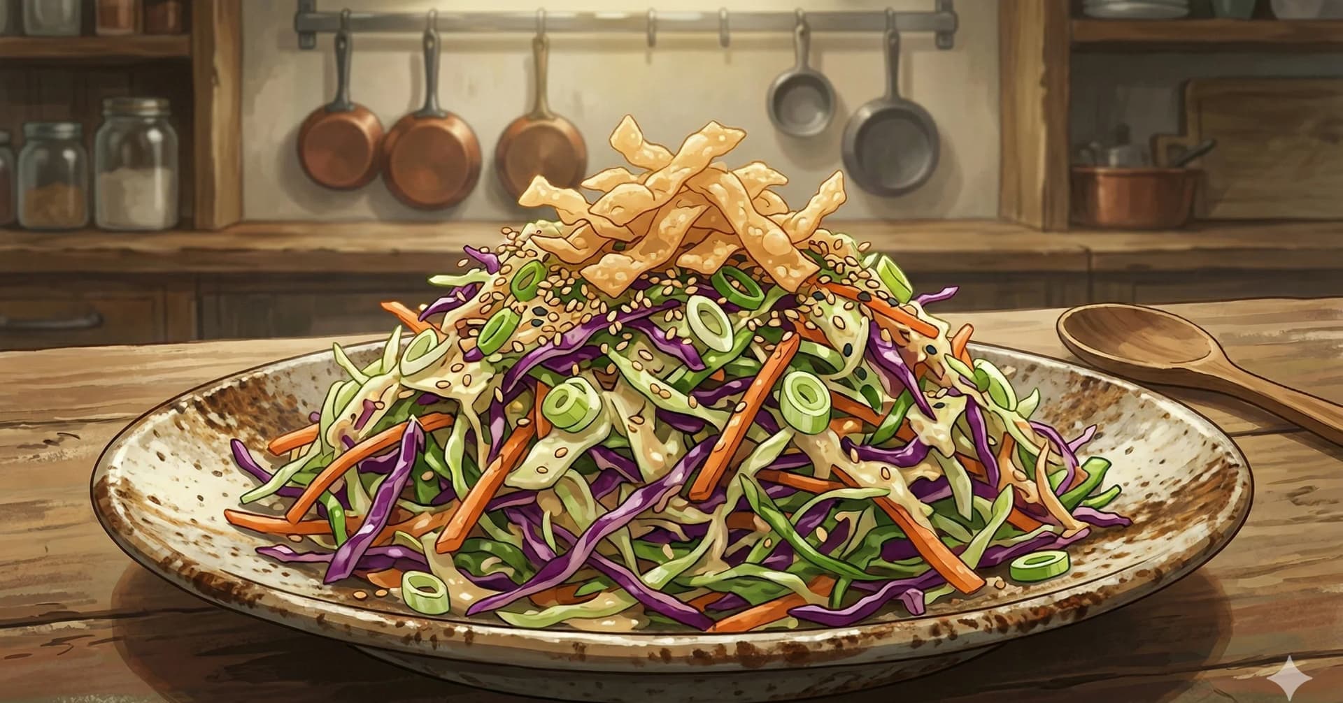 Asian Coleslaw with Miso-Ginger Dressing — Shredded green and red cabbage, carrots, radishes, and scallions tossed in a creamy miso-ginger dressing with rice vinegar and lemon