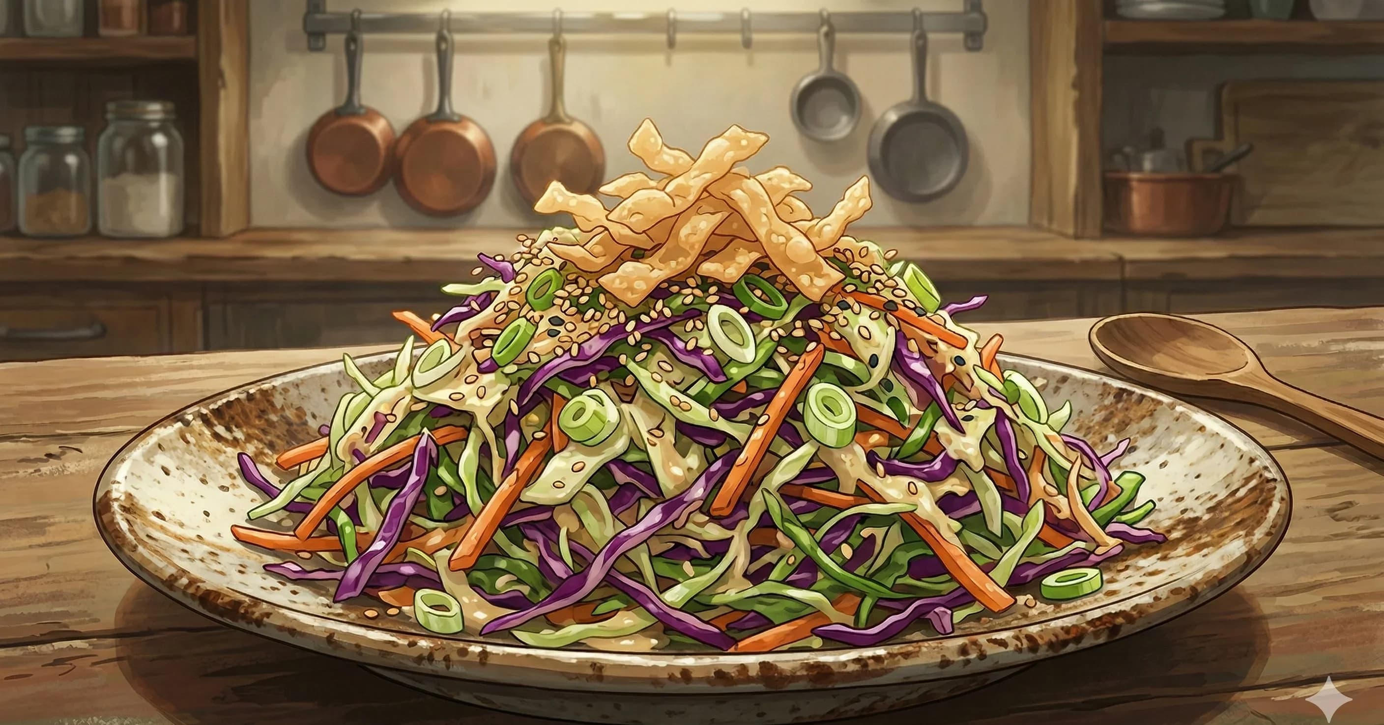 Asian Coleslaw with Miso-Ginger Dressing — Shredded green and red cabbage, carrots, radishes, and scallions tossed in a creamy miso-ginger dressing with rice vinegar and lemon