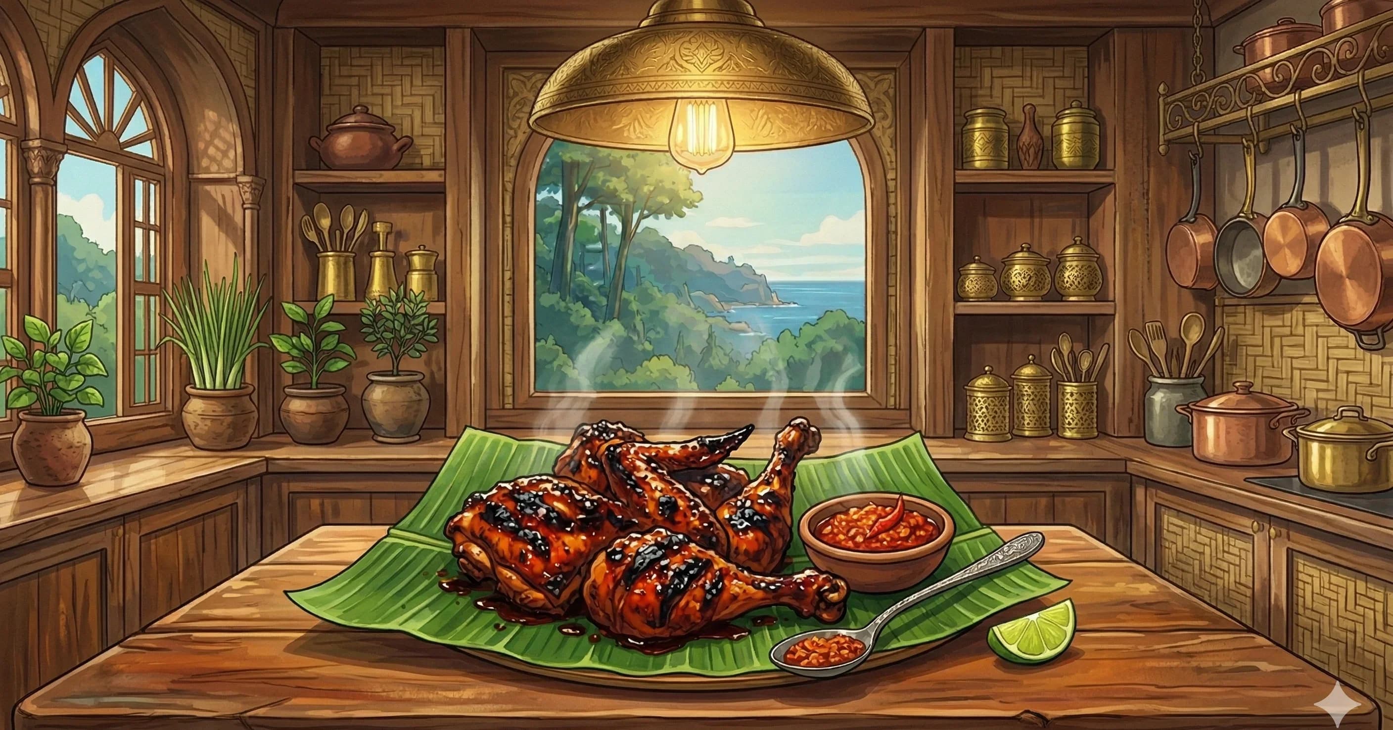 Ayam Bakar (Indonesian Grilled Chicken) — Spice-braised chicken grilled until deeply charred and lacquered with sweet soy