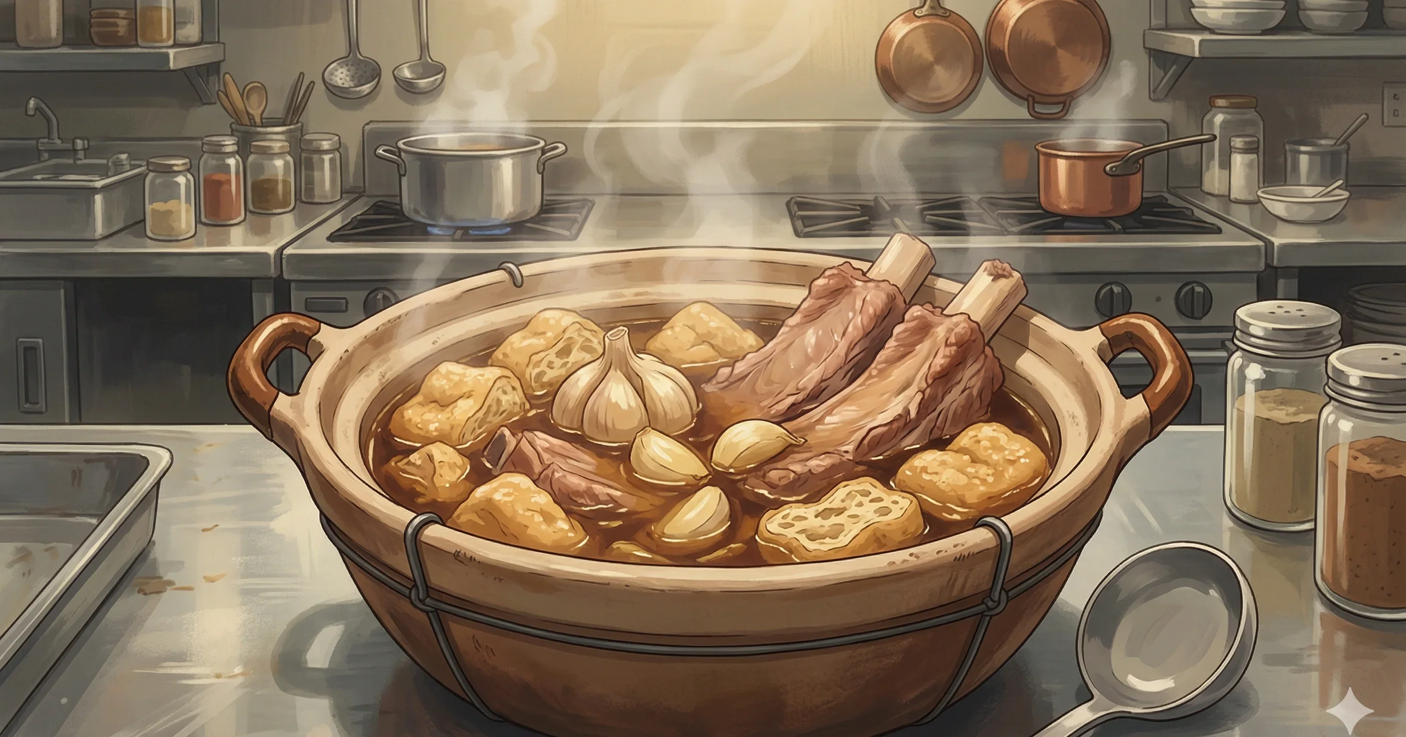 Bak Kut Teh (Pork Bone Tea) — Herbal pork rib soup simmered with Chinese medicinal herbs, garlic, and white pepper