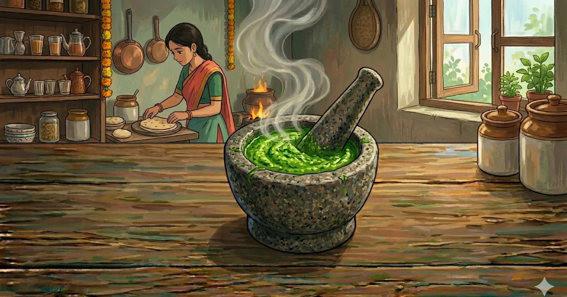 Basic Green Paste — The foundational North Indian green chutney paste of coriander, mint, ginger, and green chilli