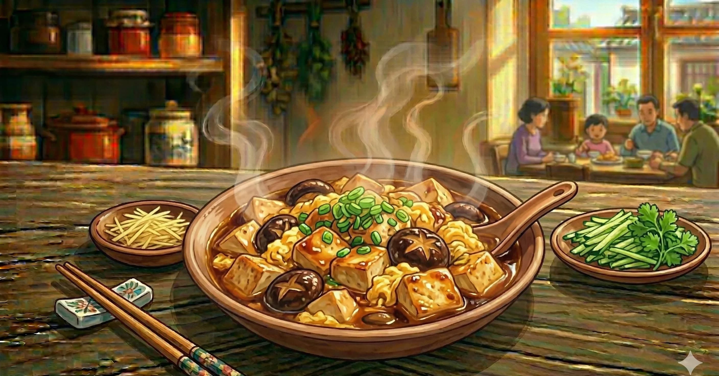 Xiang Gu Shao Dou Fu (Braised Tofu with Mushrooms) — Silky tofu and reconstituted shiitake mushrooms in a savory-sweet braising sauce