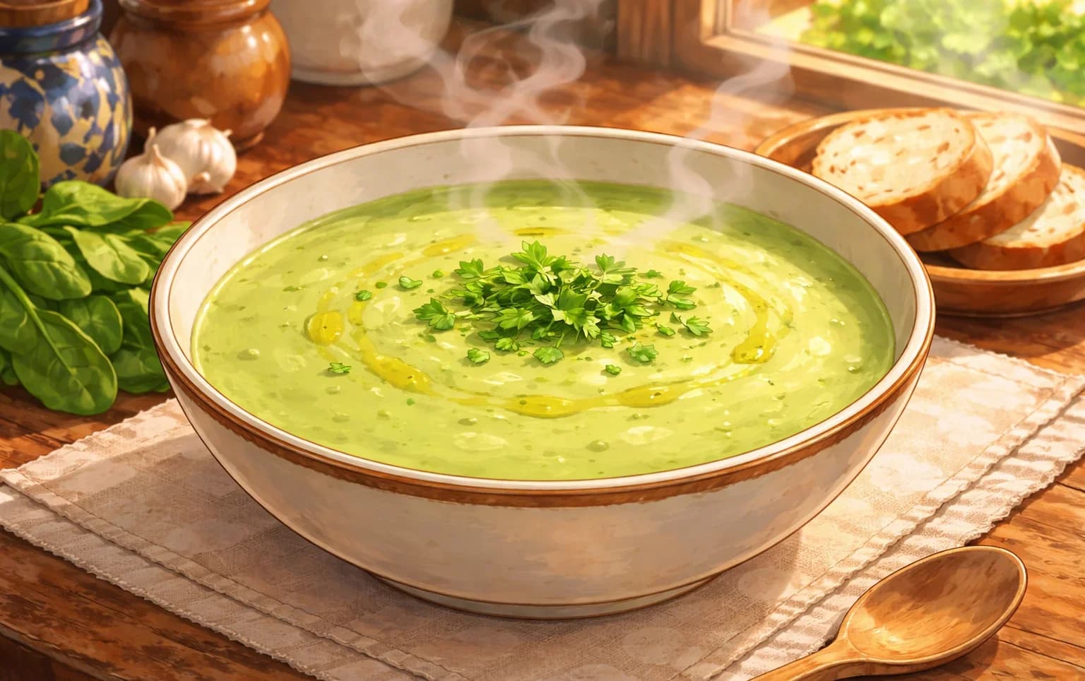 Caldo Verde — Goa's gentle potato and spinach soup — a Portuguese import softened with milk and local green