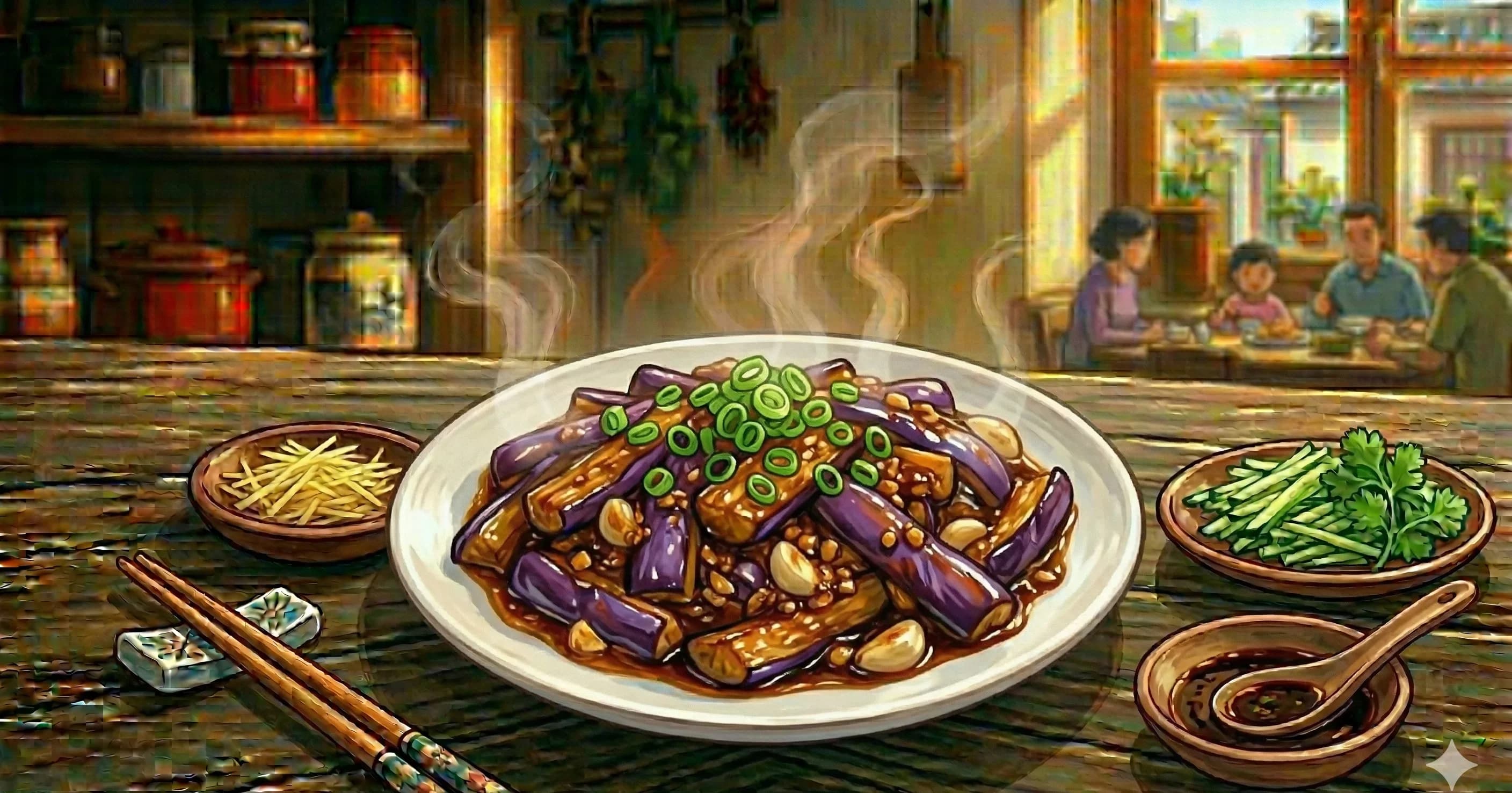 Yu Xiang Qie Zi (Chinese Eggplant with Garlic Sauce) — Silky Chinese eggplant in a sweet, sour, and spicy "fish-fragrant" sauce with garlic, ginger, and scallion