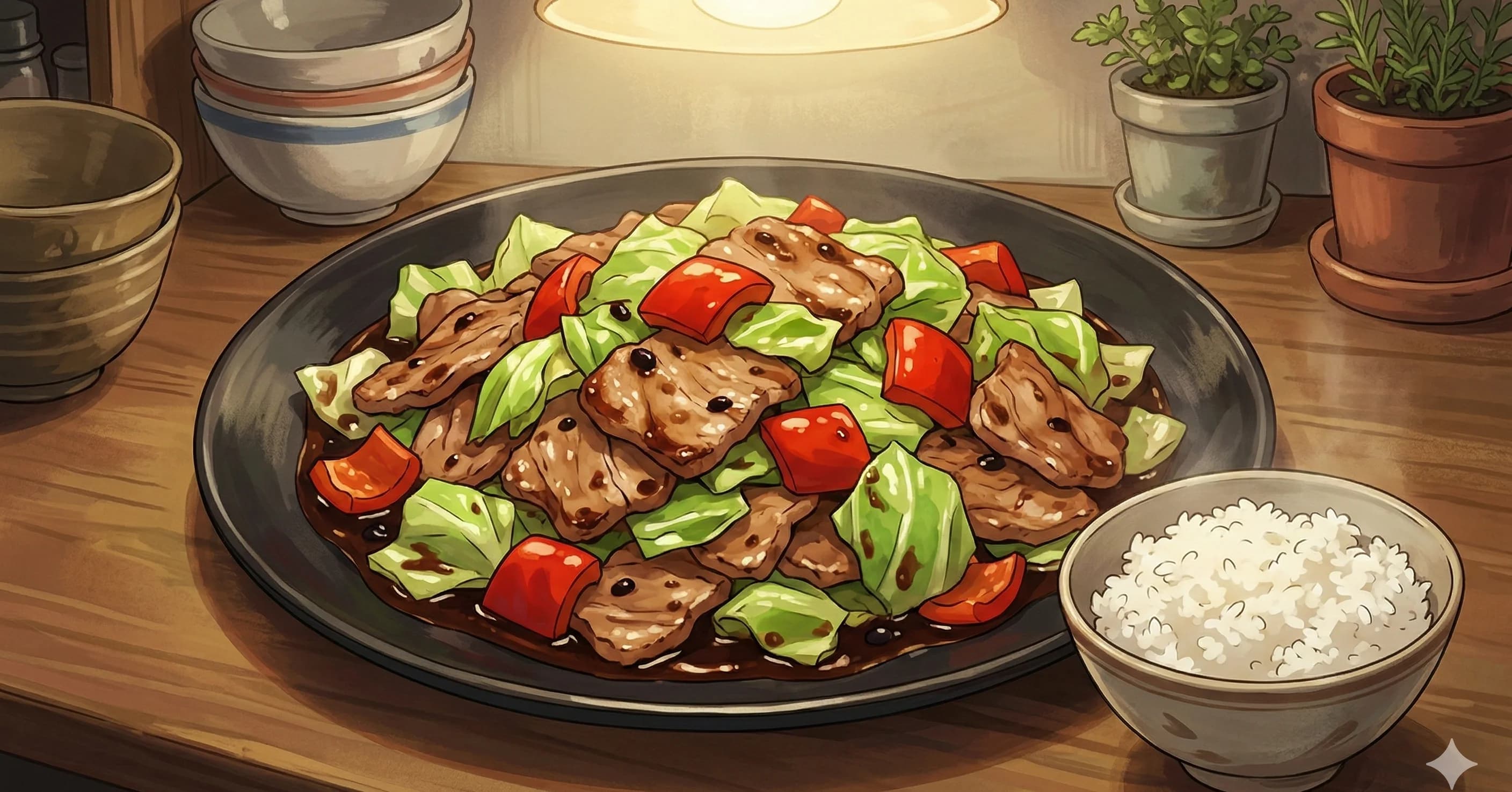 Chungking Pork (重庆猪肉) — Thin-sliced pork tenderloin stir-fried with fermented black beans, crushed red pepper, cabbage, and bell pepper in a spicy hoisin sauce