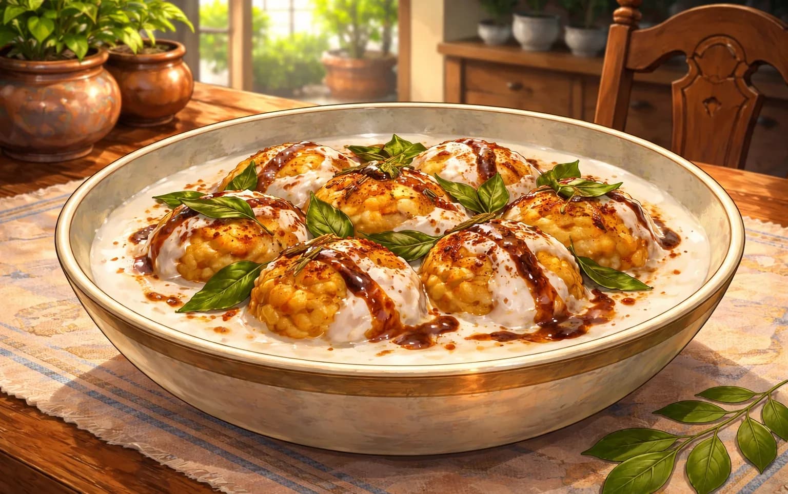 Dahi Vada — Urad Dal Fritters in Cool Spiced Yogurt with Mustard-Curry Leaf Tempering