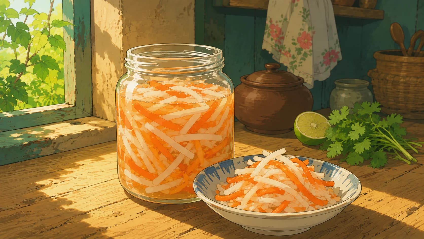 Vietnamese Pickled Daikon and Carrot (Đồ Chua) — The bright, crunchy quick pickle that cuts through grilled meat and fills every good bánh mì.