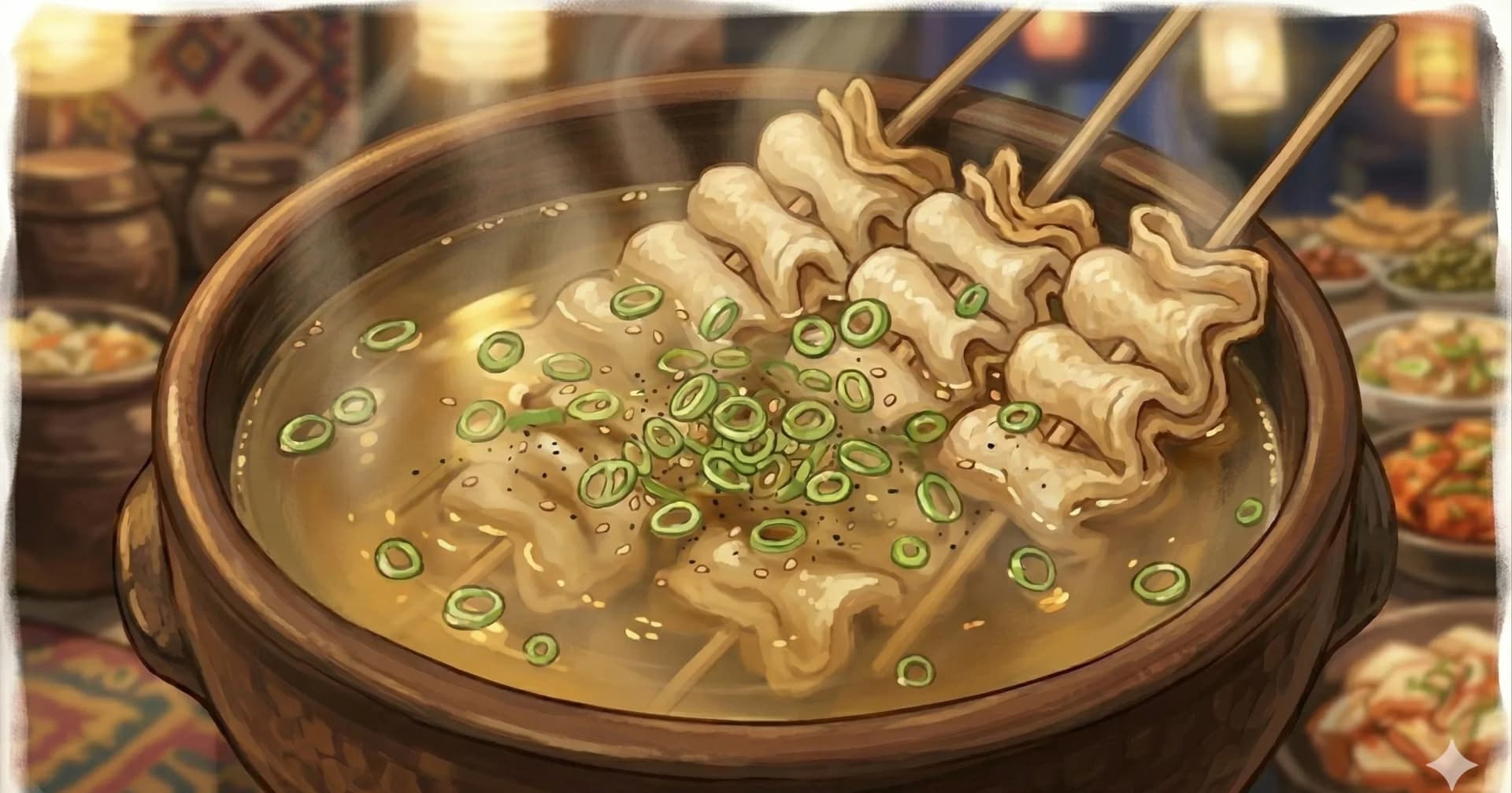 Eomuk Soup (Fish Cake Soup) — Skewered fish cakes simmered in a clear, warming anchovy and kelp broth