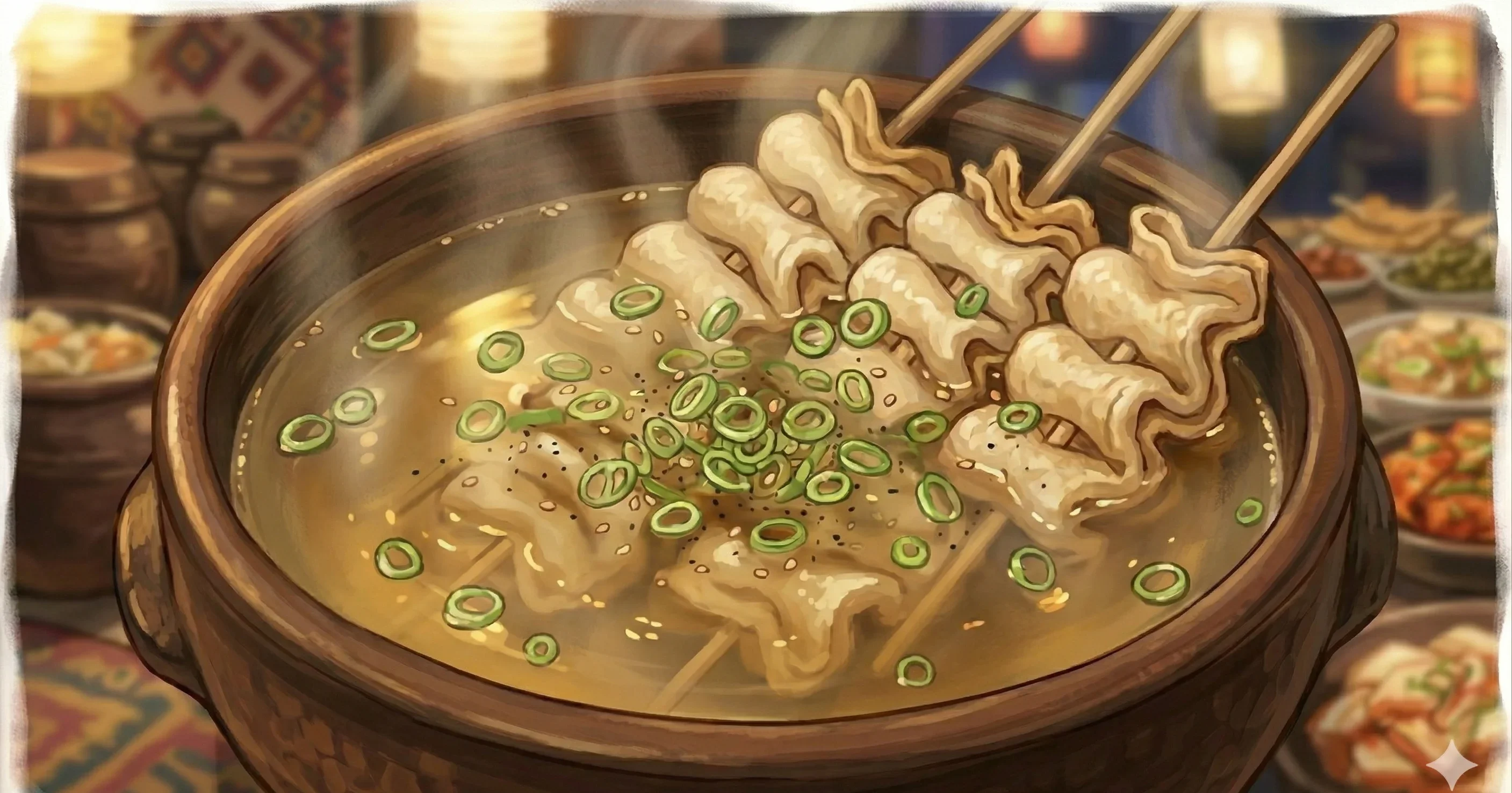 Eomuk Soup (Fish Cake Soup) — Skewered fish cakes simmered in a clear, warming anchovy and kelp broth