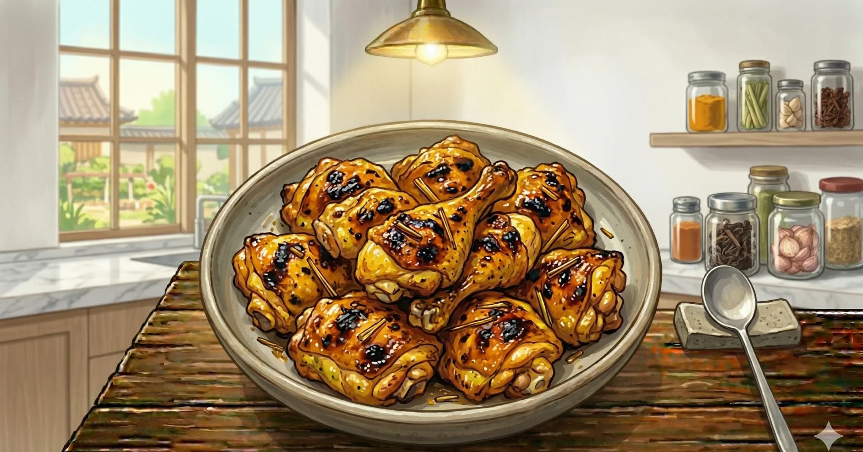 Ga Nuong Xa (Vietnamese Grilled Lemongrass Chicken) — Charred, fragrant lemongrass chicken thighs with nuoc cham and fresh herbs