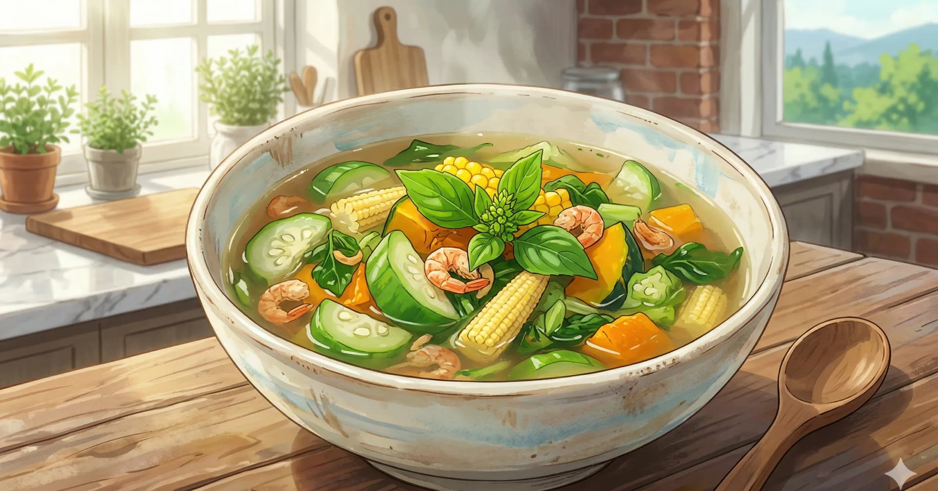 Gaeng Liang (Thai Vegetable Soup with Shrimp Paste and Basil)