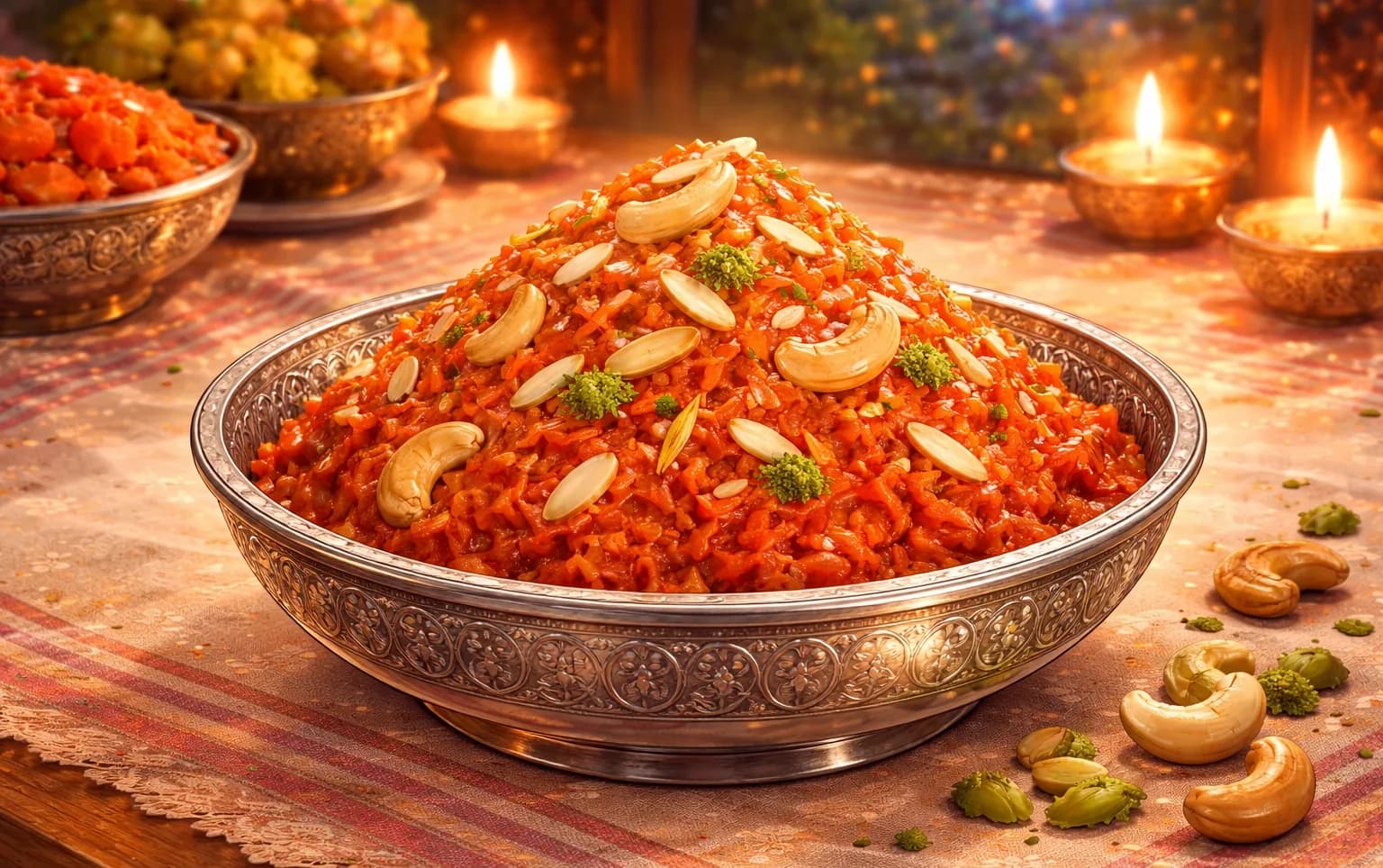 Pudín de Zanahoria (Gajar Ka Halwa) — Halwa de zanahoria de cocción lenta con ghee, cardamomo y nueces