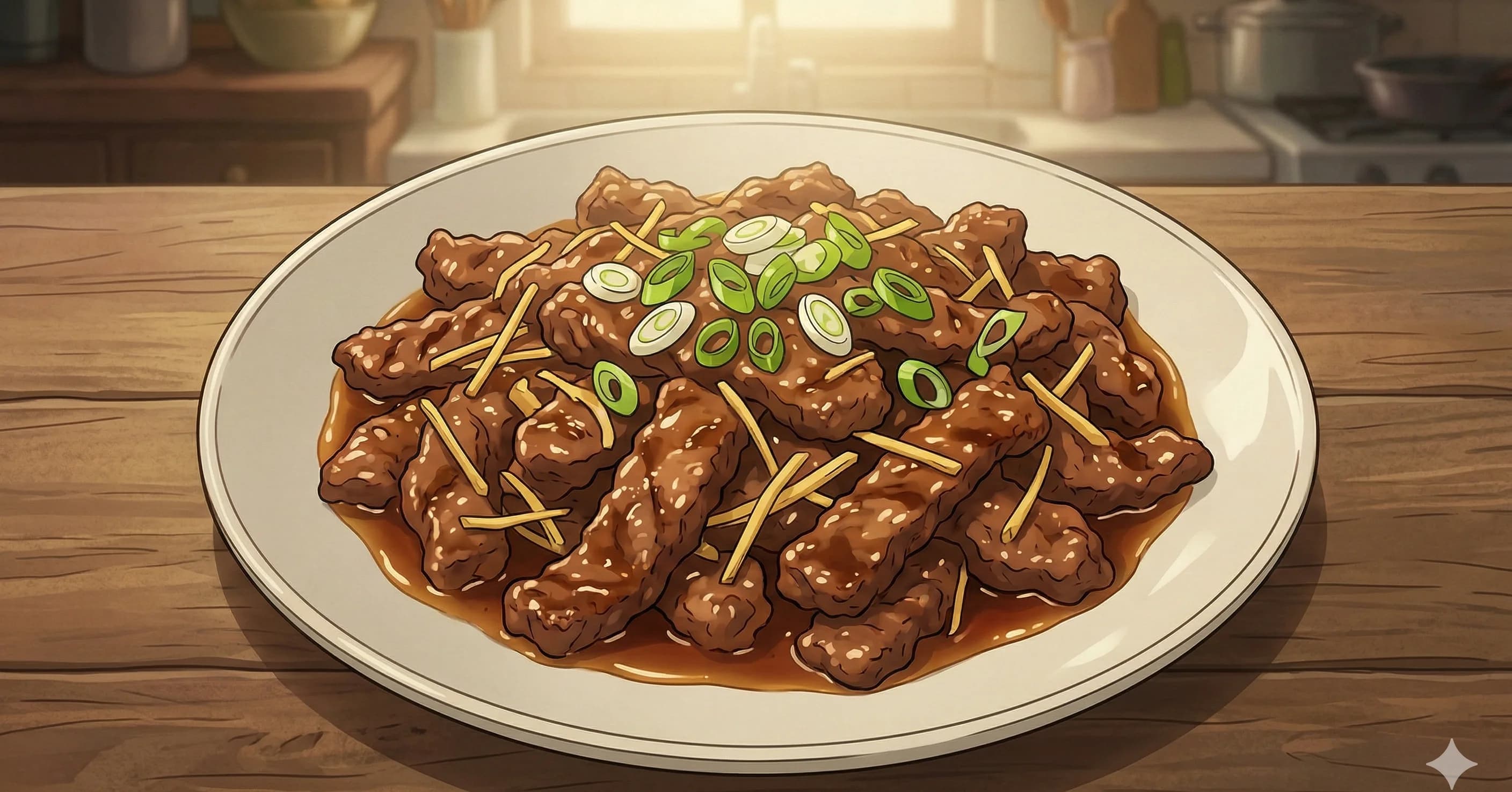 Ginger Beef — Crispy cornstarch-coated flank steak tossed in a gingery sweet-savory sauce with fried julienned ginger, the Chinese-Canadian classic from Calgary