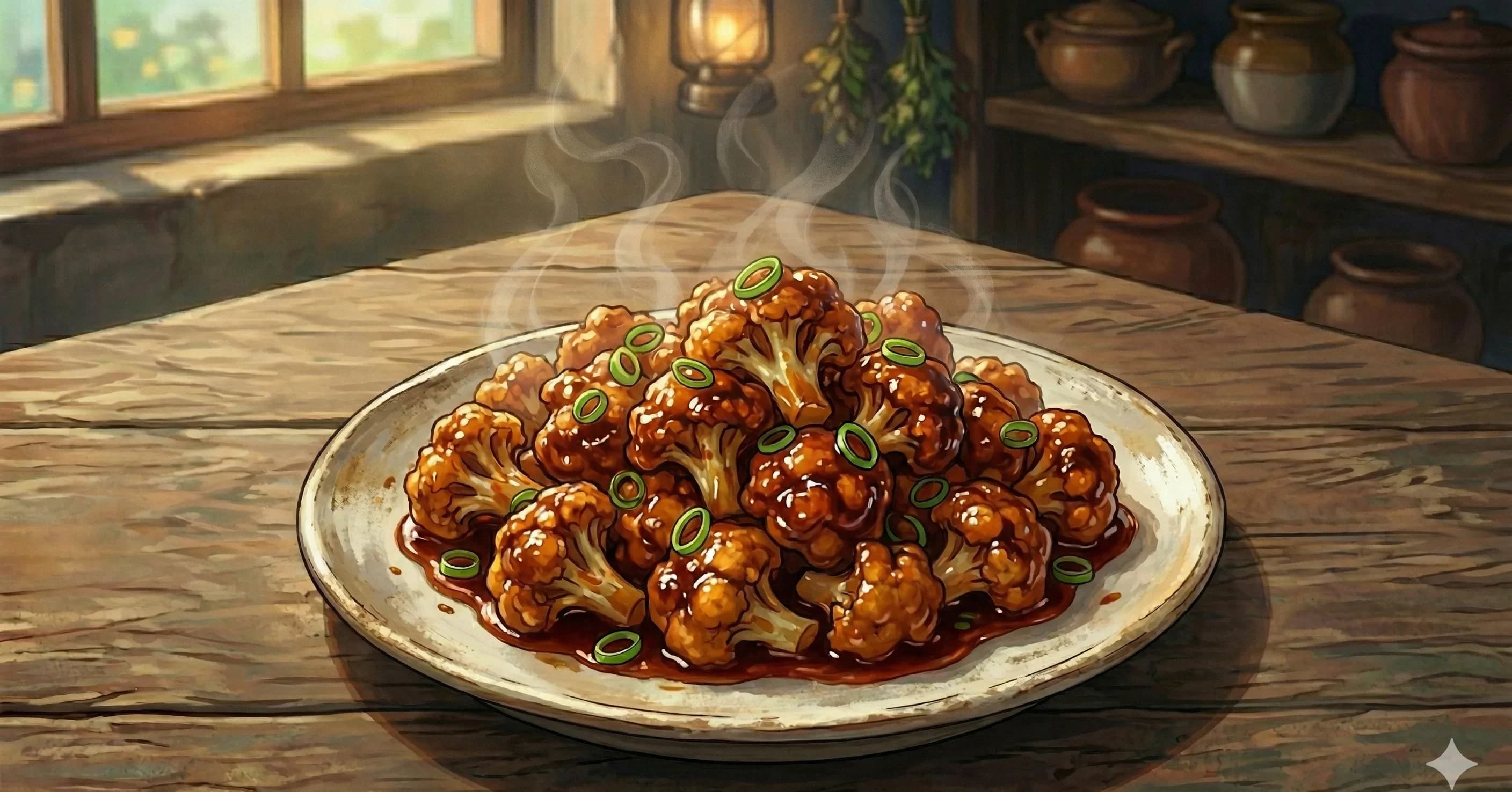 Gobi Manchurian — Crispy battered cauliflower tossed in a tangy, sweet, and spicy Indo-Chinese sauce of soy, chili, and vinegar