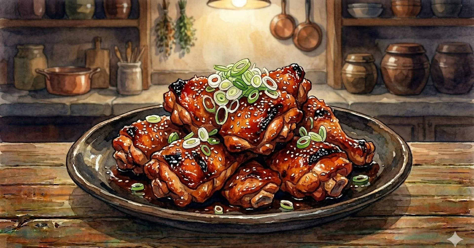 Pollo con Gochujang (Pollo Coreano Glaseado y Picante) — Muslos de pollo asados bajo un glaseado pegajoso y caramelizado de gochujang hasta quedar chamuscados en los bordes y tiernísimos por dentro