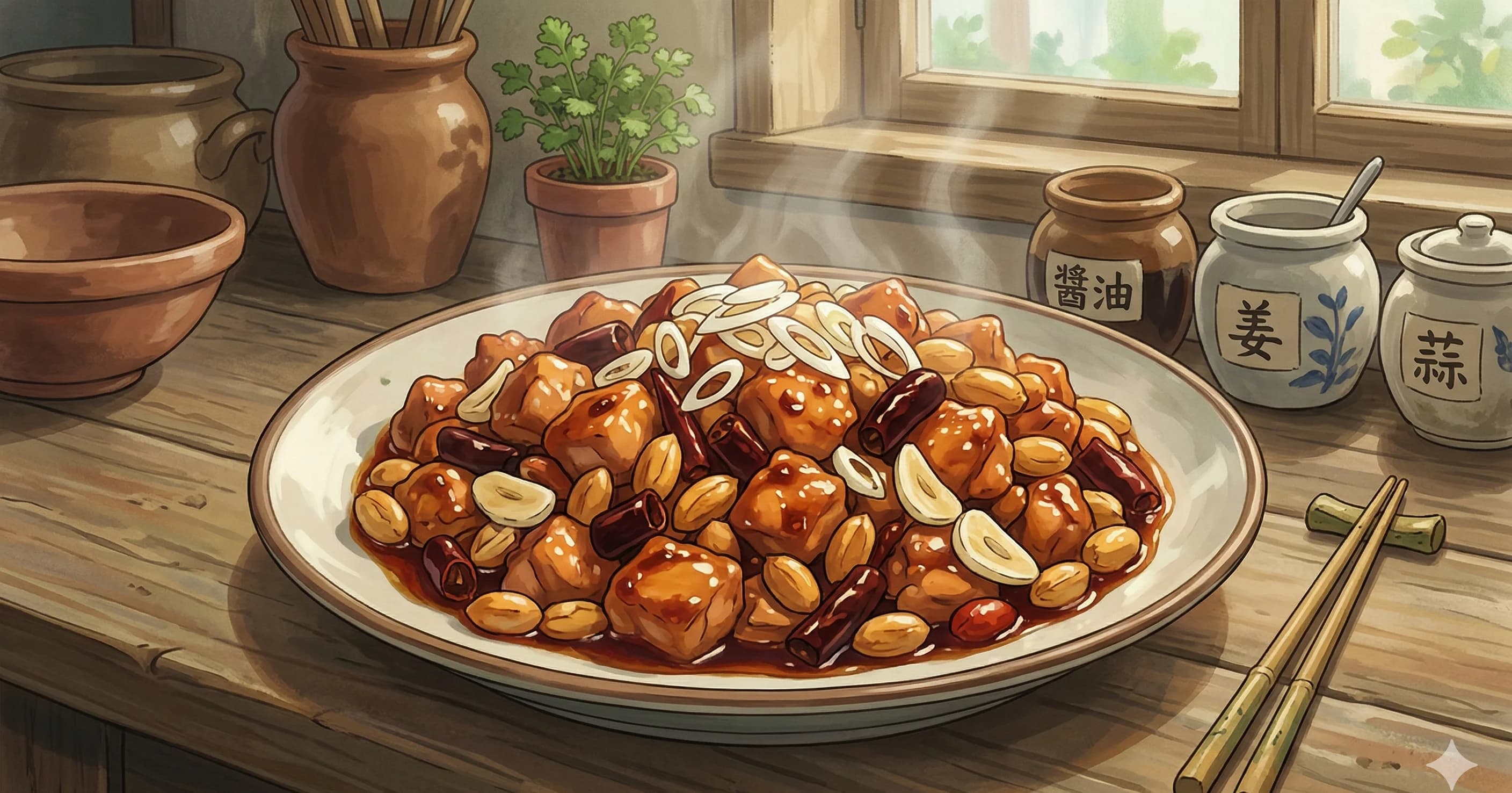 Gong Bao Ji Ding (Kung Pao Chicken) — Sichuan's beloved stir-fry of tender chicken, roasted peanuts, and dried chilies in a tangy, sweet, and numbing sauce