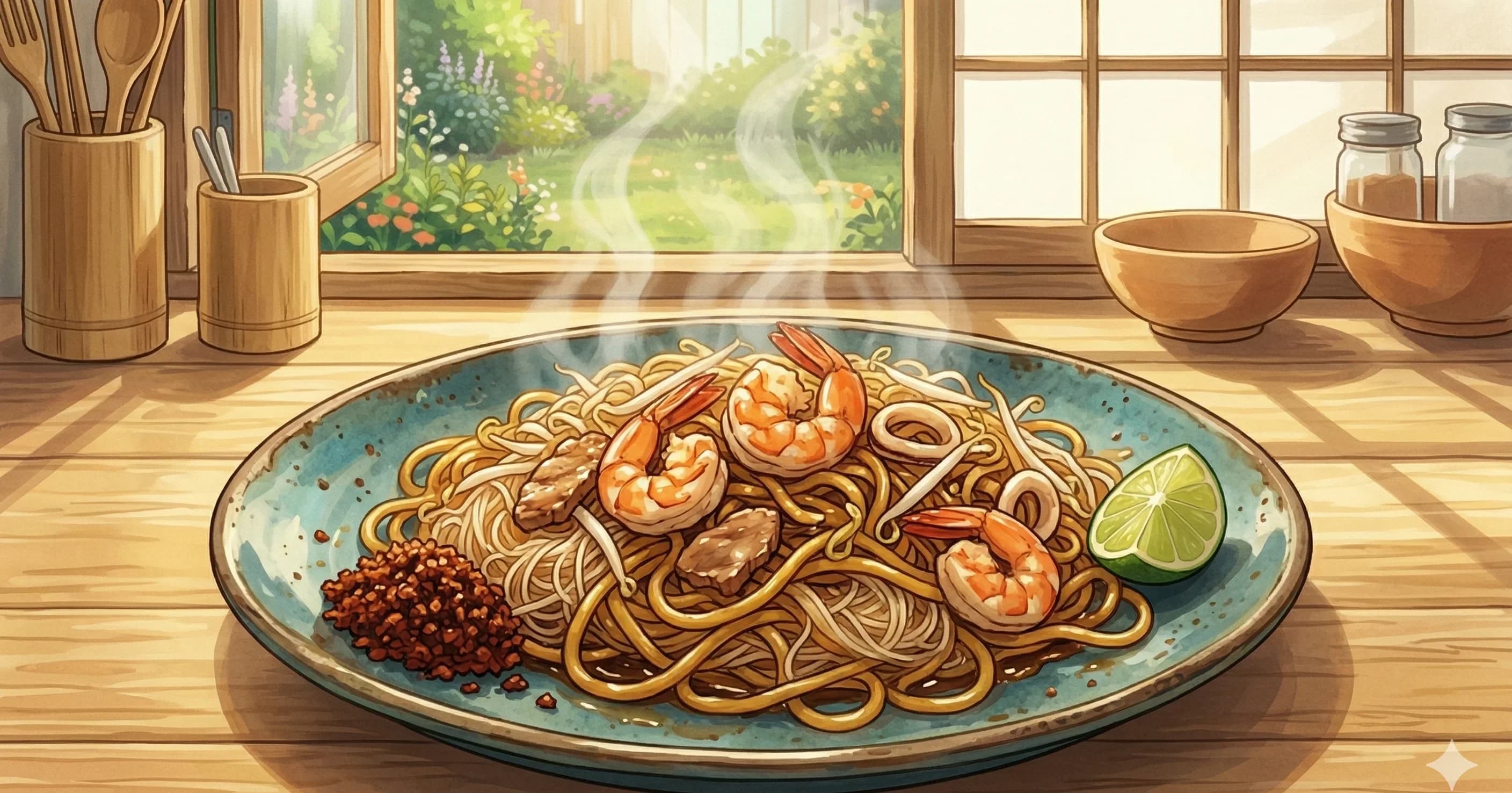 Hokkien Mee (福建面) — Thick yellow noodles and rice vermicelli braised in a rich prawn and pork bone stock