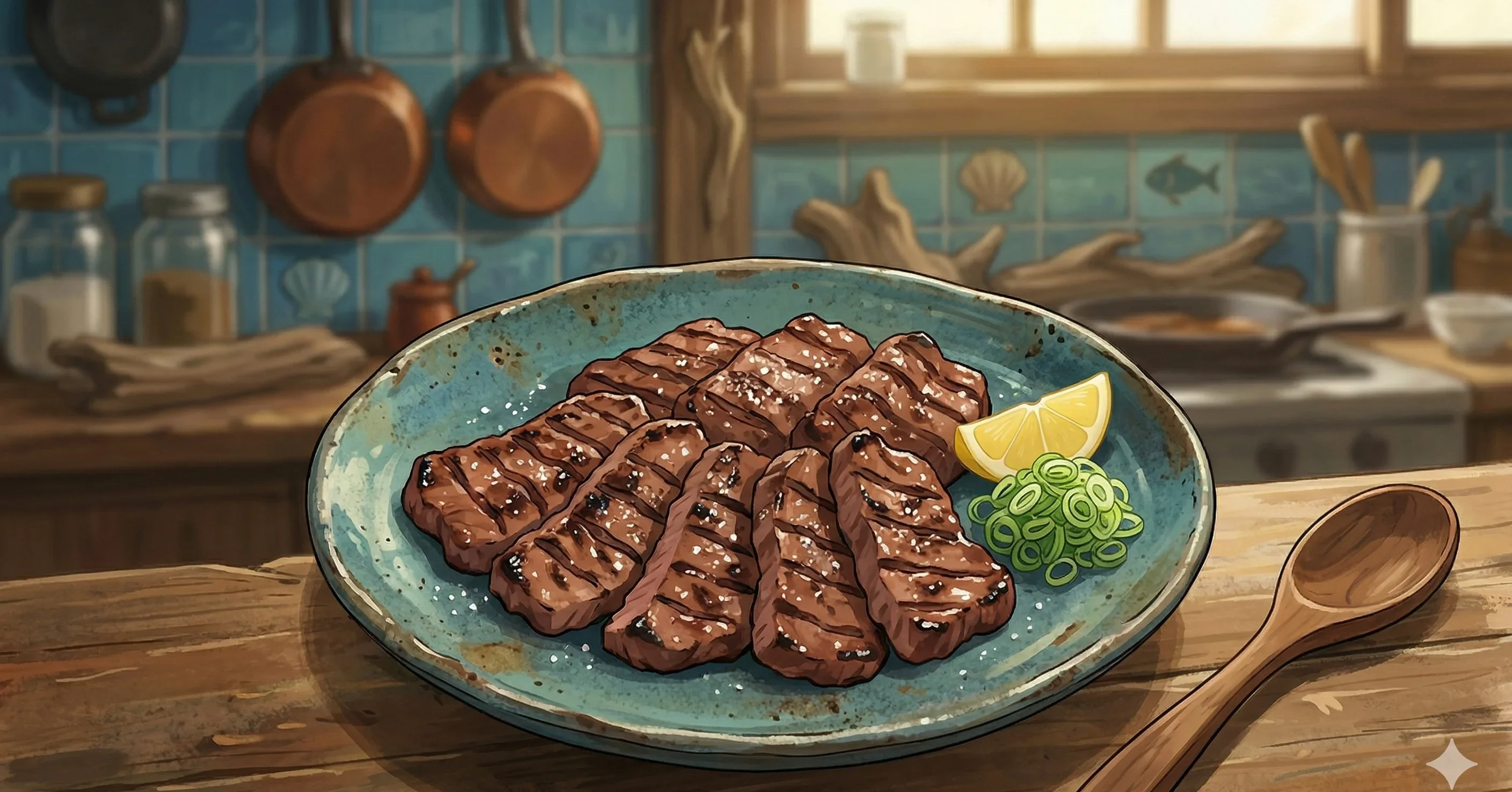 My Favorite Japanese Beef Tongue Recipe — Thin-sliced beef tongue hard-seared until deeply browned, finished with a sweet-savory sauce of oyster sauce, soy, lemon, ginger, and sesame oil over sauteed vegetables