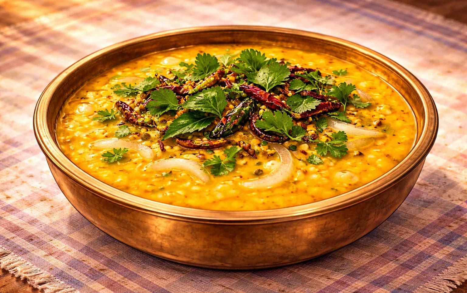 Curry de Cebolla con Coco (Kandyache Pitley) — La preparación espesa maharashtriana de cebolla y harina de garbanzo — especiada, revuelta hasta quedar suave y servida con arroz o bhakri