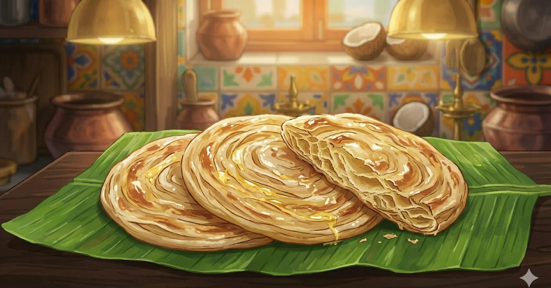 Layered Flaky Flatbread (Kerala Paratha) — Flaky, layered maida flatbread with egg and milk — the technique of resting and oiling creates its characteristic crisp, honeycomb texture