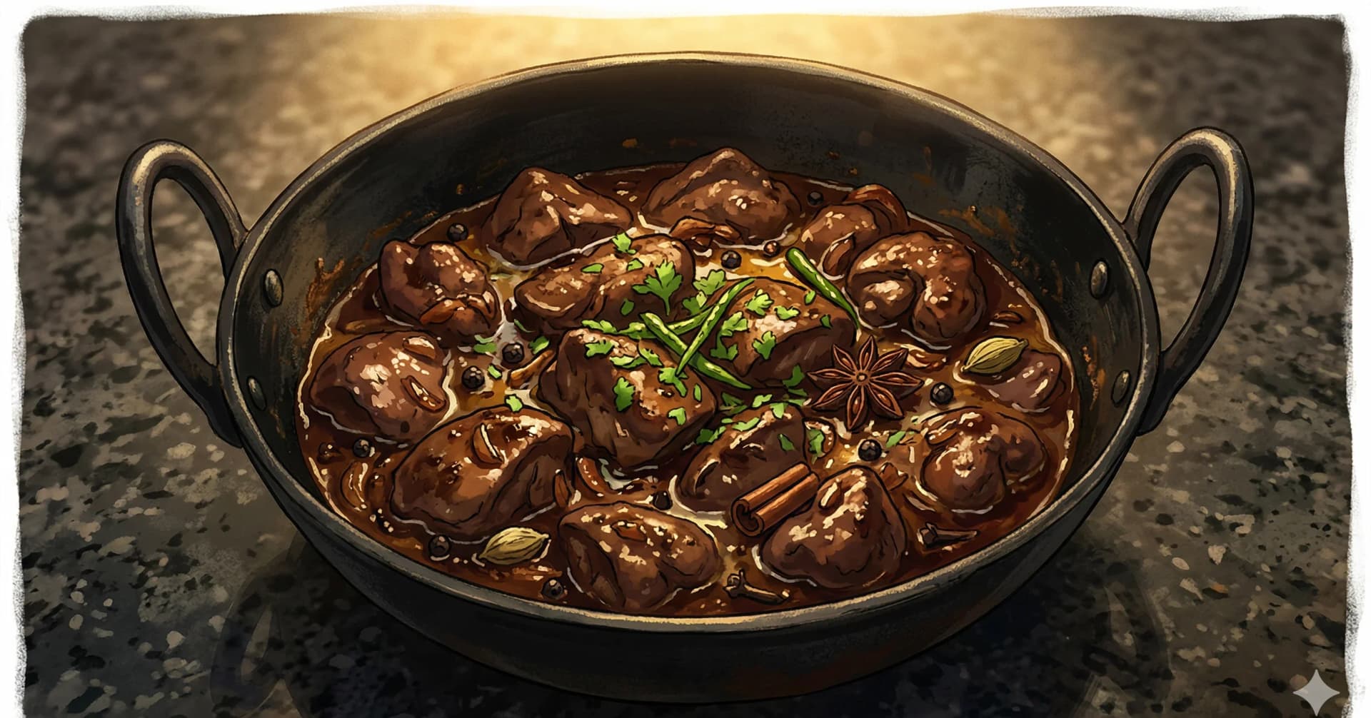 Sour Kidney & Liver Curry (Khatti Gurda Kaleji) — Sour Kashmiri kidney and liver with tamarind, fennel and ghee