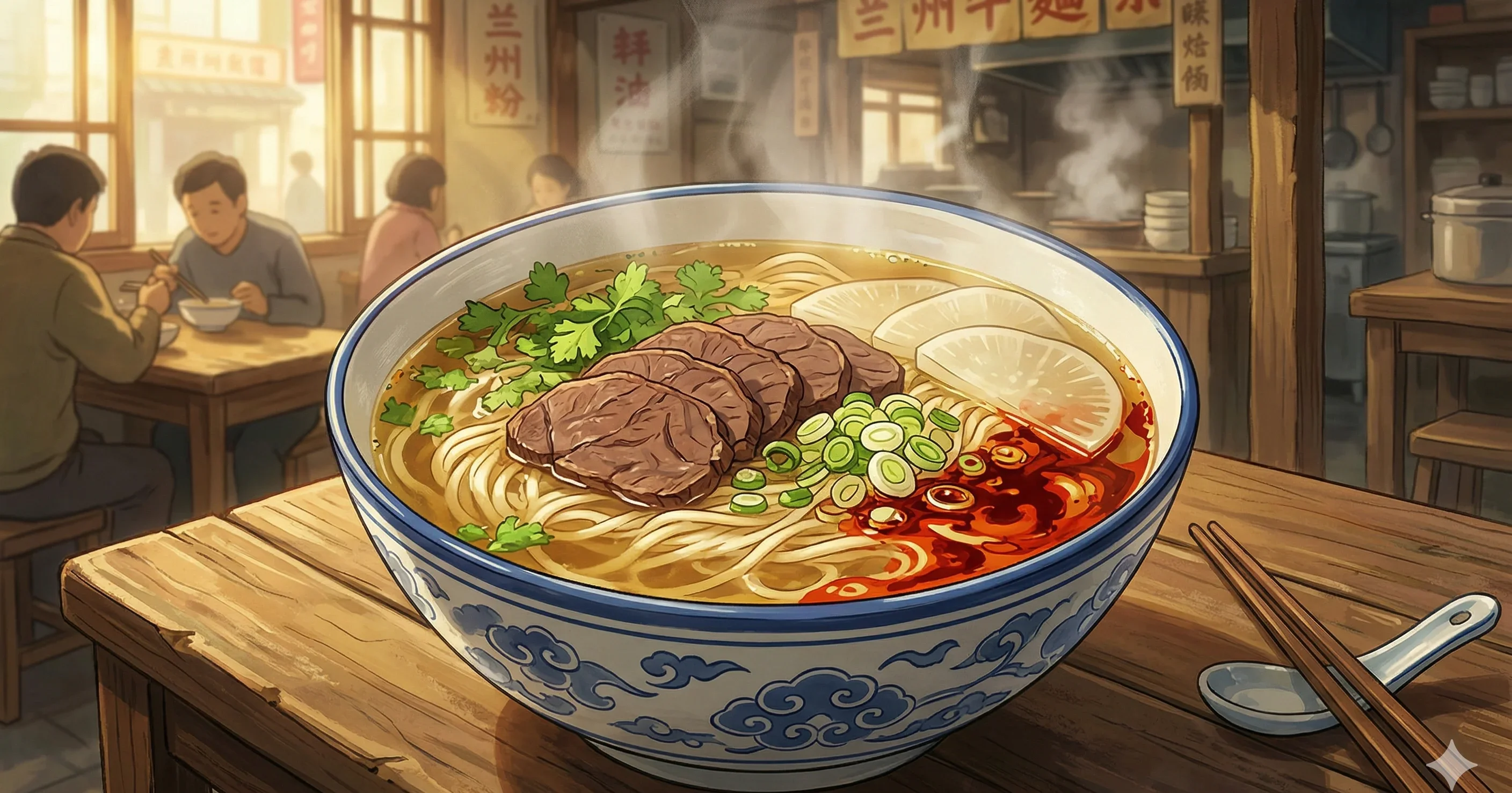 Lanzhou Beef Noodle Soup (兰州牛肉面) — A fragrant, clear-broth noodle soup built on slow-simmered beef, warm spices, tender daikon, and hand-pulled noodles