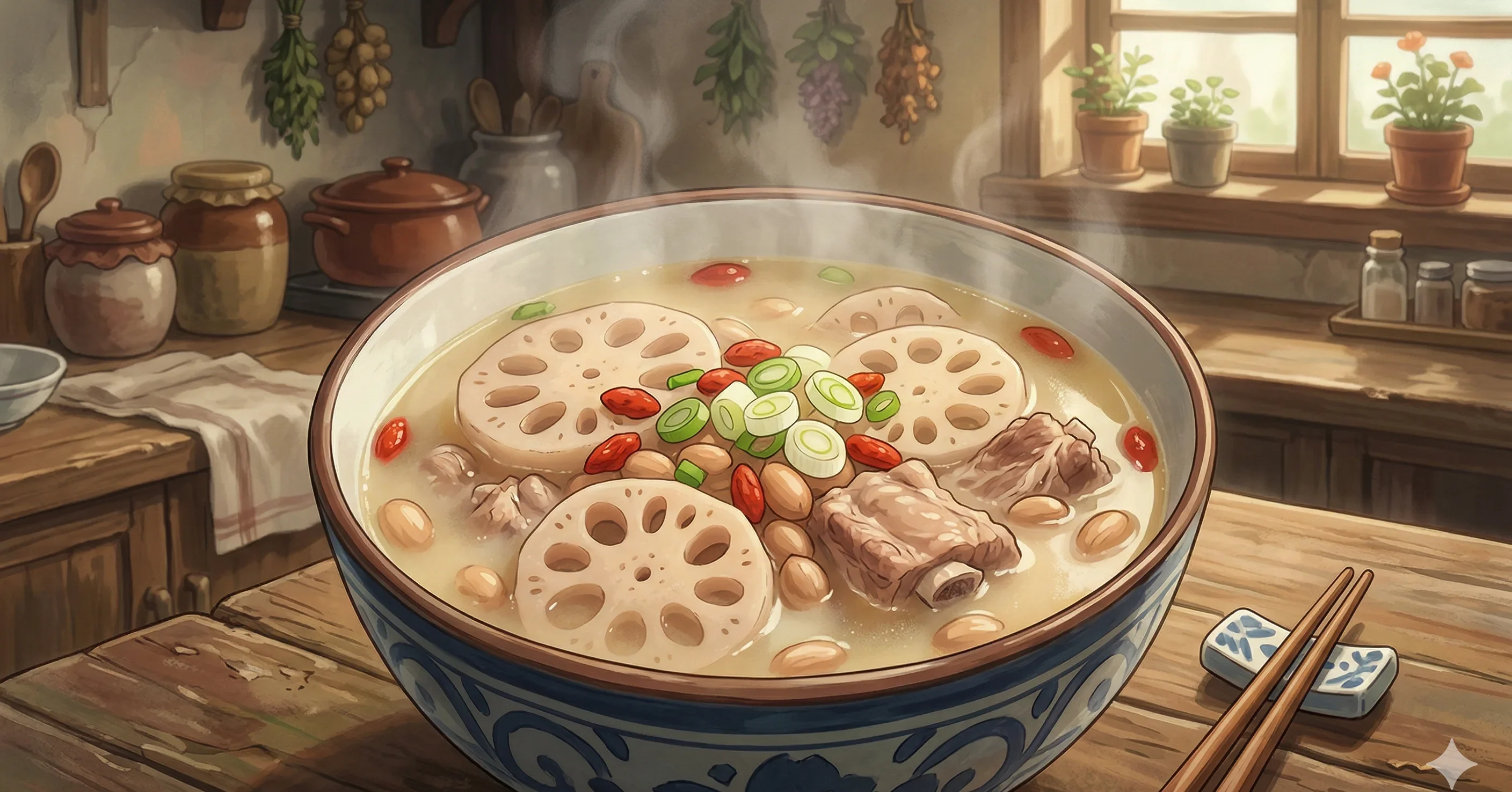 Lian Ou Pai Gu Tang (Lotus Root Pork Rib Soup) — A silky, mineral-rich broth where slow-simmered pork ribs and starchy lotus root build something quietly extraordinary