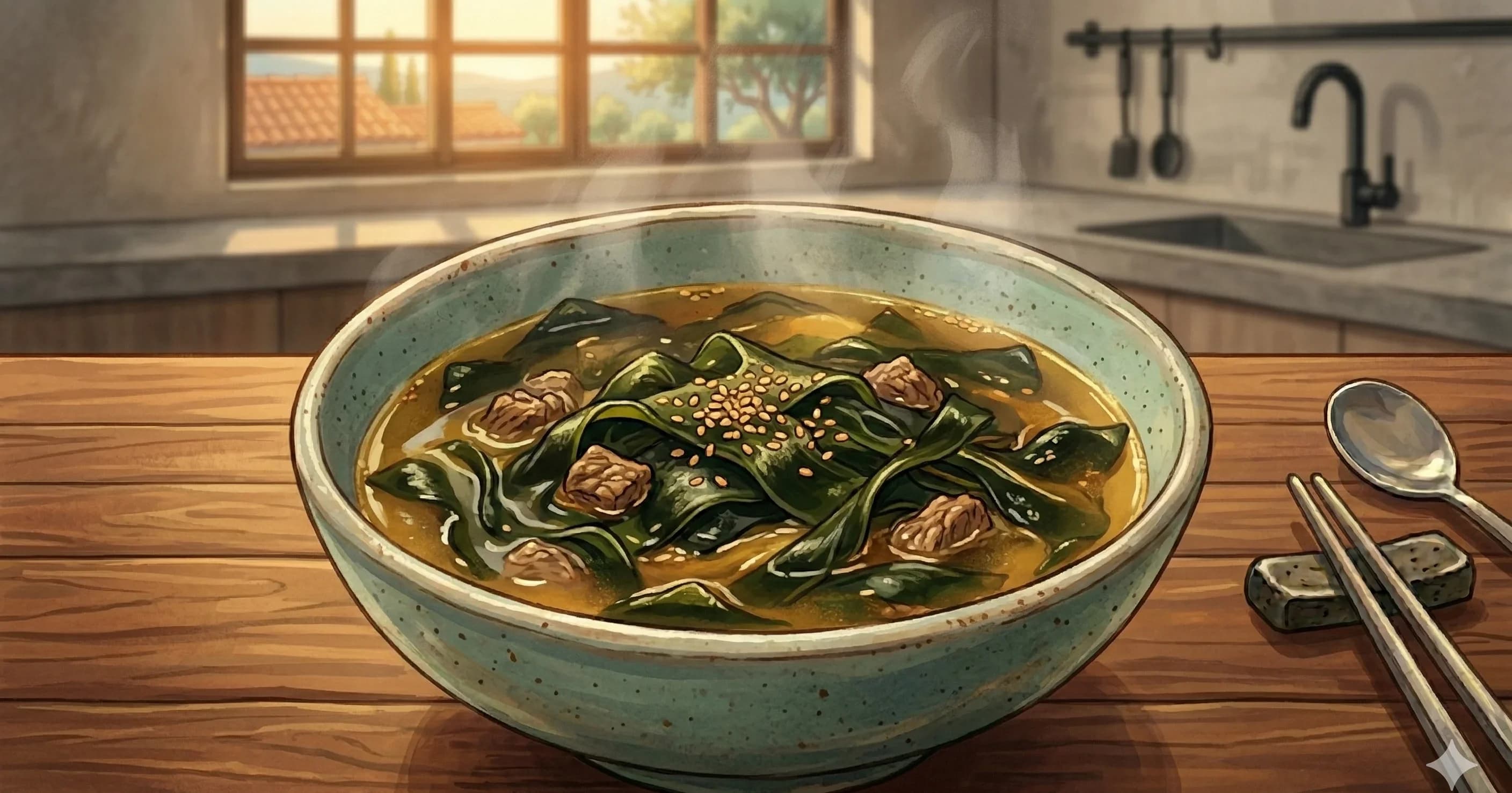 Miyeok Guk (Seaweed Soup) — A deeply savory beef and seaweed soup traditionally served on birthdays and to new mothers