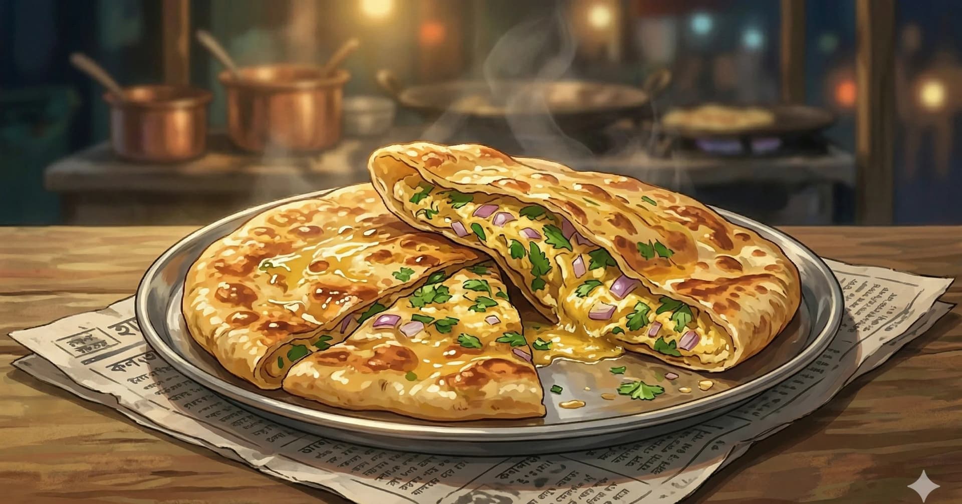 Stuffed Egg Paratha (Moglai Paratha) — Kolkata's folded egg paratha — crisp, golden, and molten in the middle