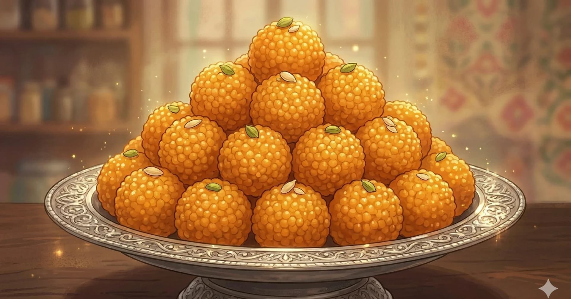Fine Boondi Sweets (Motichoor ke Ladoo) — Saffron-Tinged Chickpea Flour Ladoo with Cardamom and Melon Seeds
