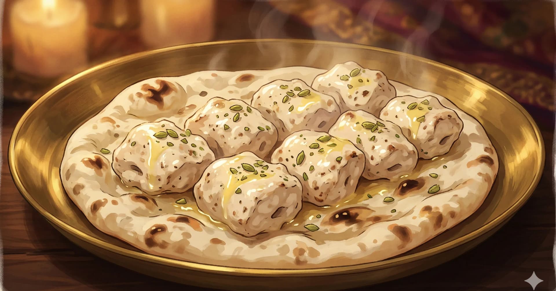 Kebab Cremoso de Pollo (Murgh Malai Kebab) — Brocheta de pollo marinado en crema y queso crema del norte de India