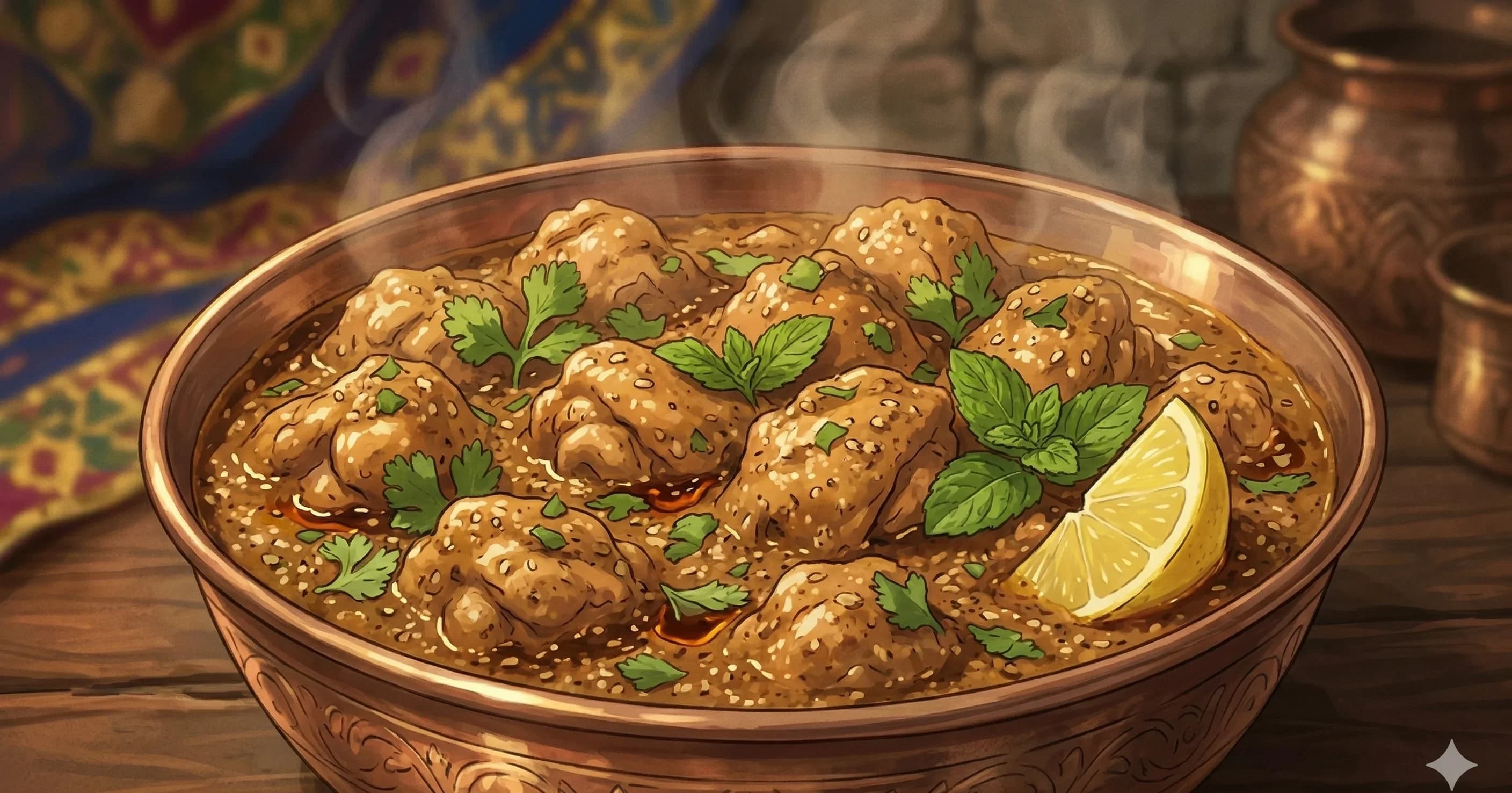 Murgh Nizami — Hyderabadi chicken in a rich sauce of pounded nuts, seeds, and deep-fried coconut