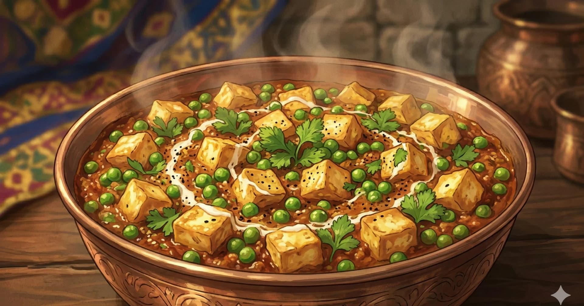 Mutter Paneer — Fresh cheese and sweet peas in a fragrant tomato masala — the everyday heart of the Punjabi kitchen