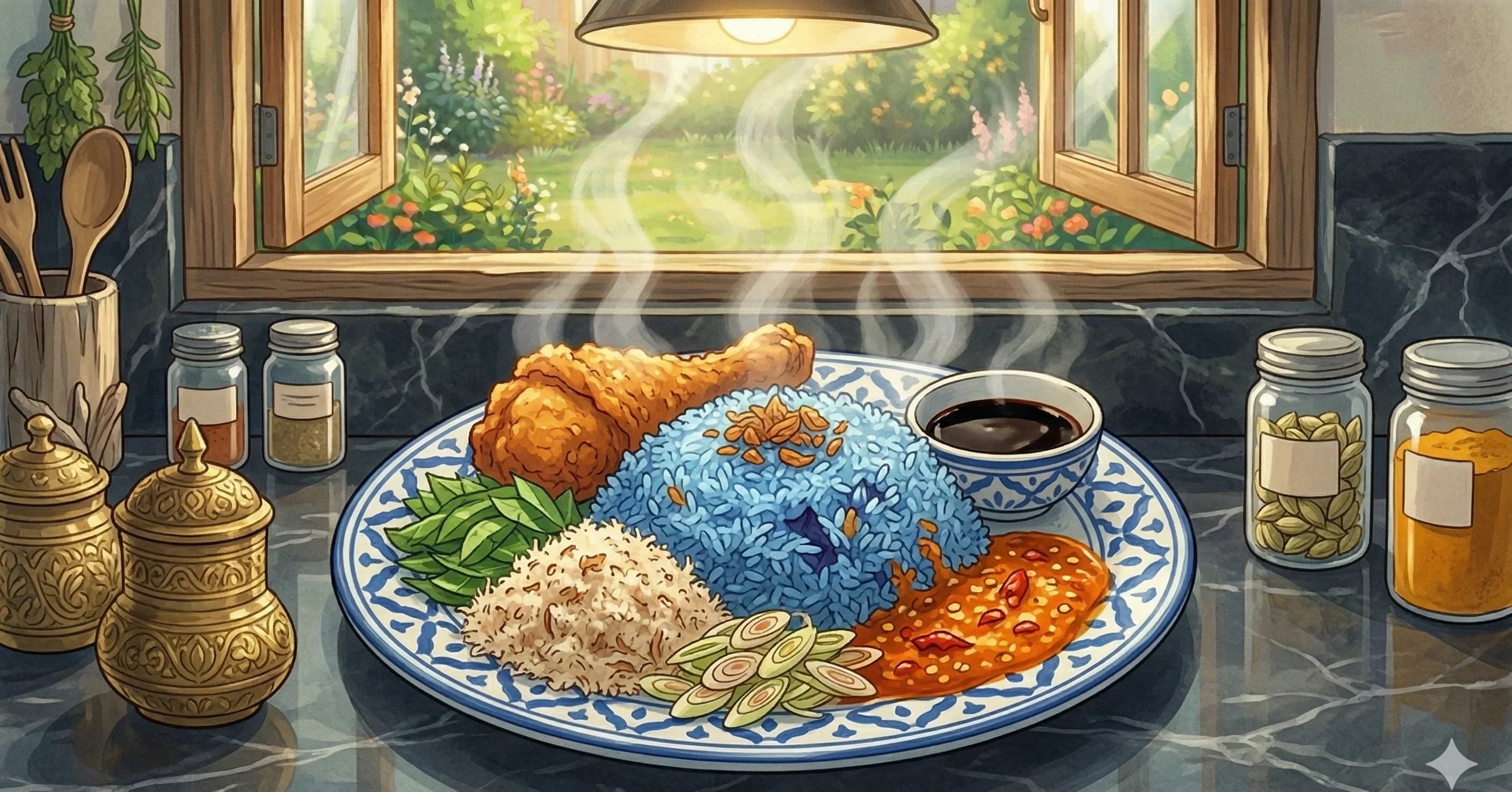Blue Rice Herb Salad (Nasi Kerabu)
