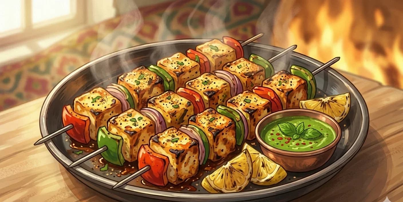 Paneer Tikka — Spiced marinated paneer grilled in the tandoor — a Punjabi classic