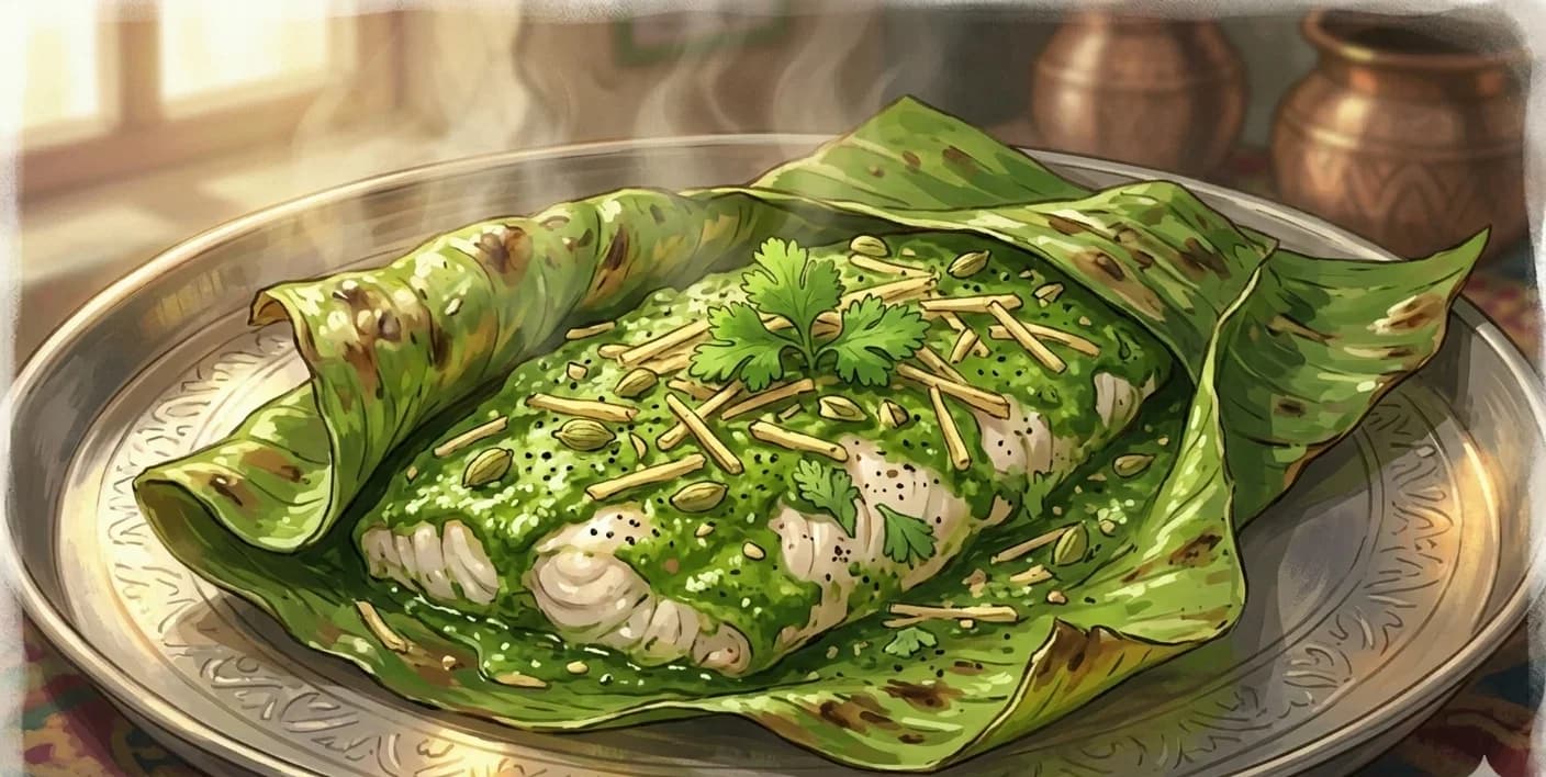 Patrani Machi — Parsi Steamed Fish in Banana Leaf with Green Coconut Chutney