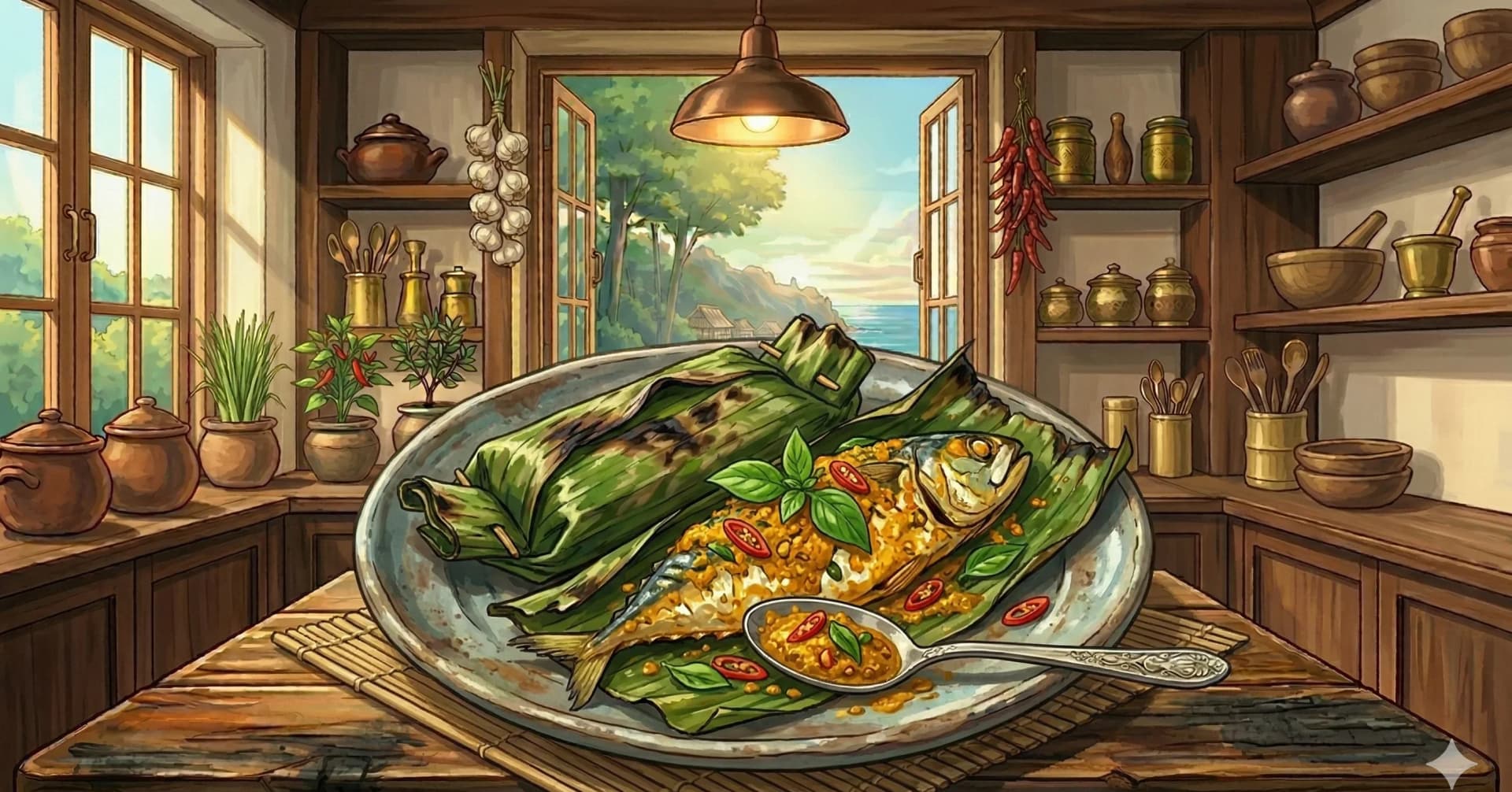 Banana Leaf Steamed Fish (Pepes Ikan) — Sundanese spiced fish steamed in banana leaf parcels