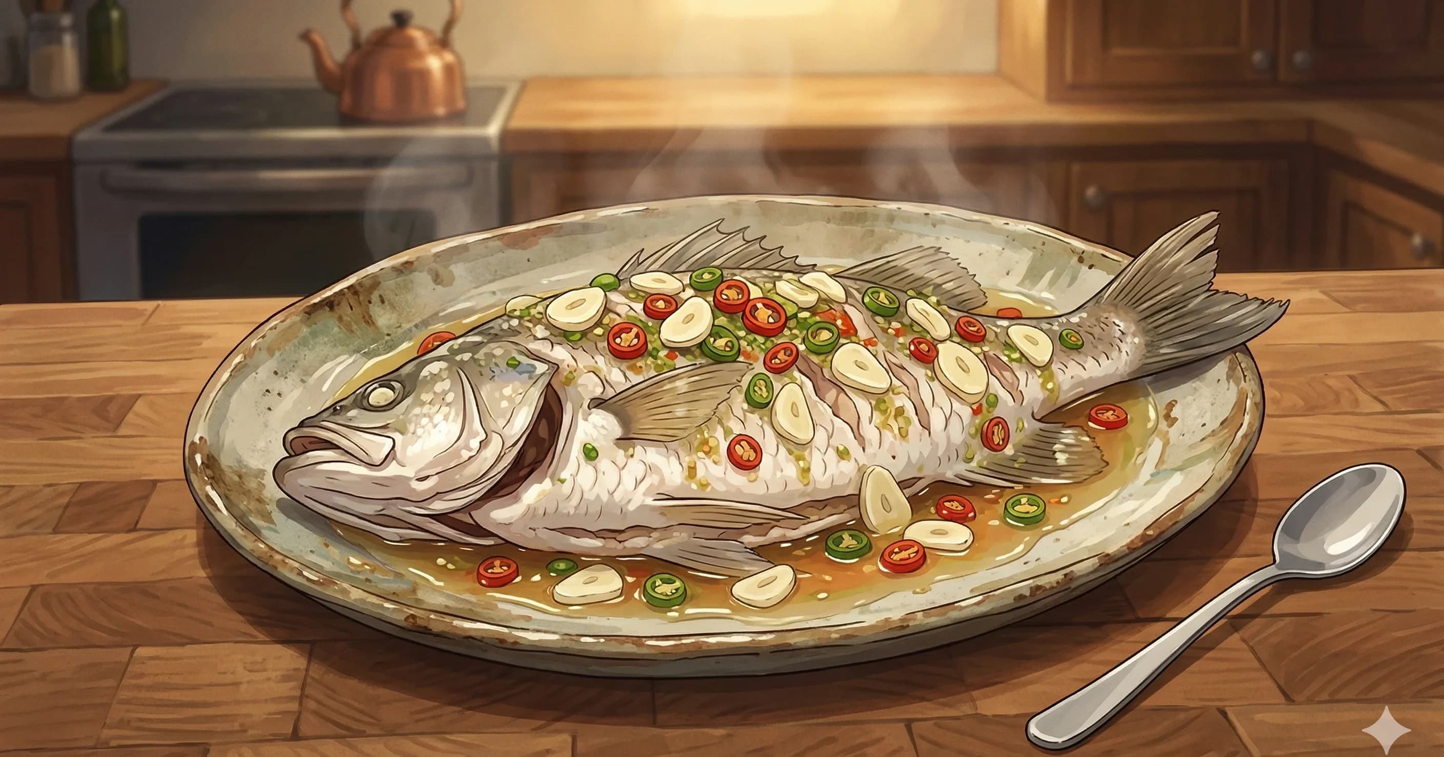 Pla Nueng Manao — Thai steamed fish with lime, garlic, and chili sauce