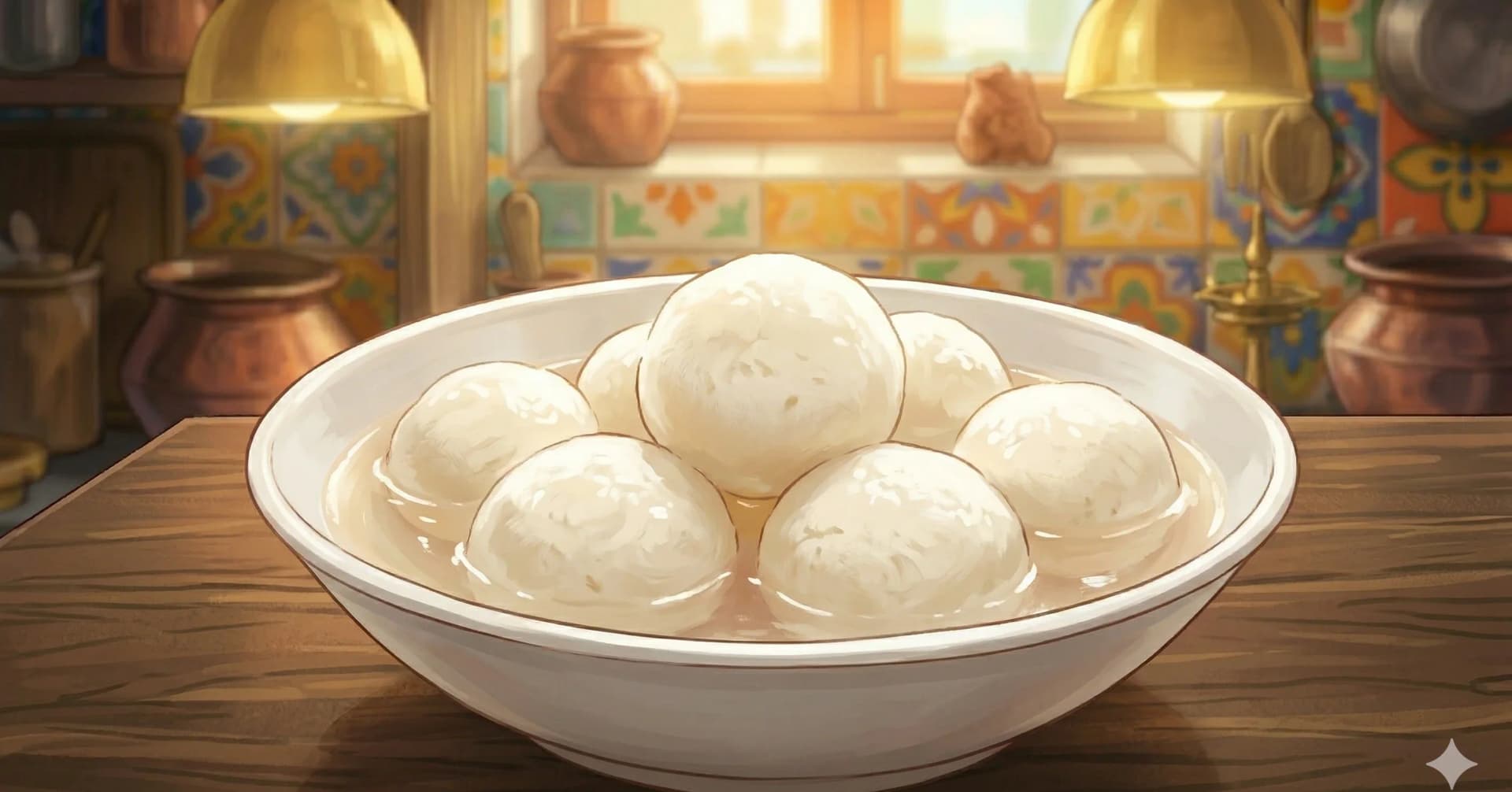 Roshogolla — Soft, spongy chhena balls simmered in fragrant rose syrup