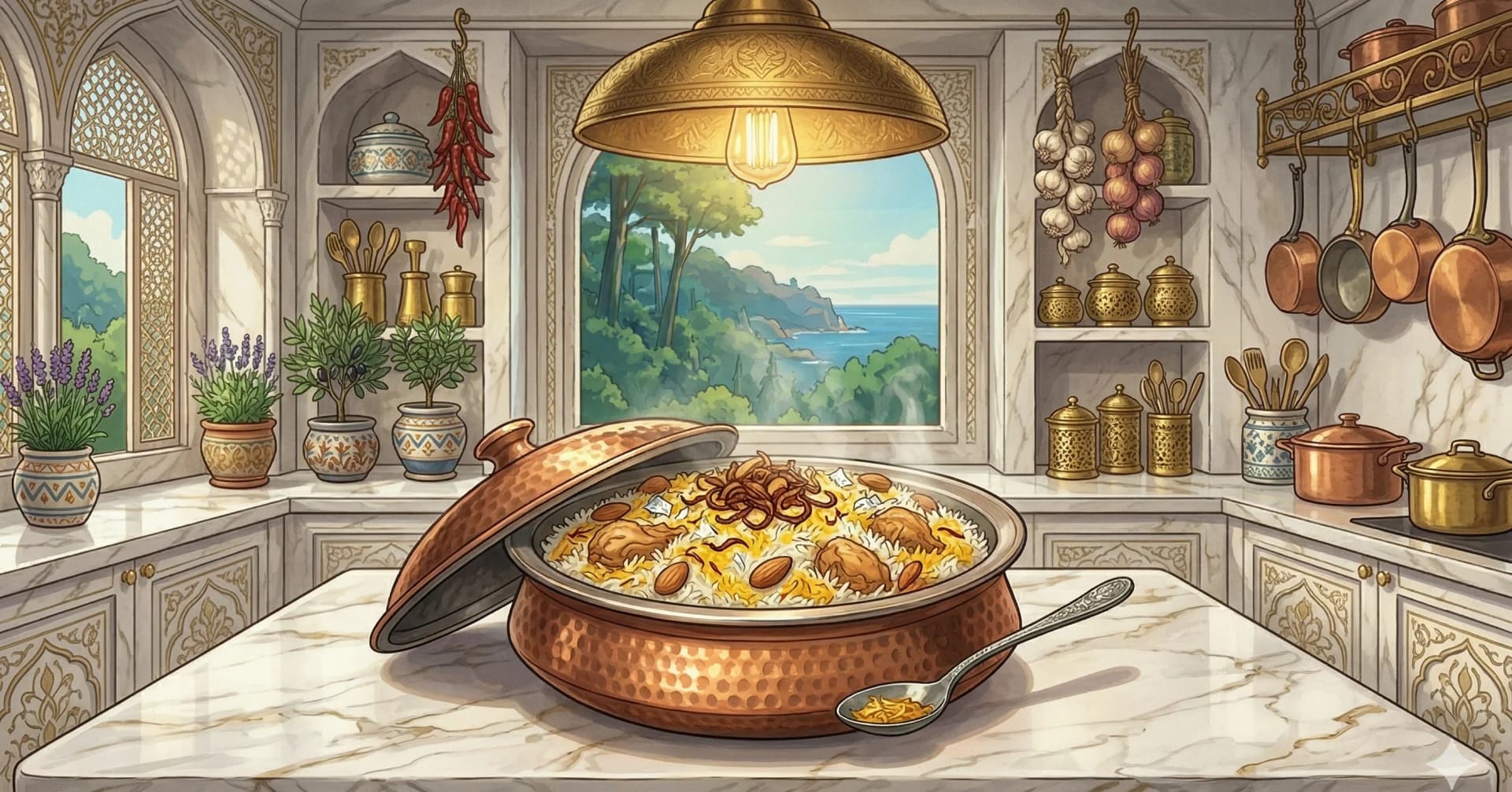 Mughlai Royal Pilaf (Shahjhani Pulao) — Mughal-style layered chicken and saffron rice sealed in dum