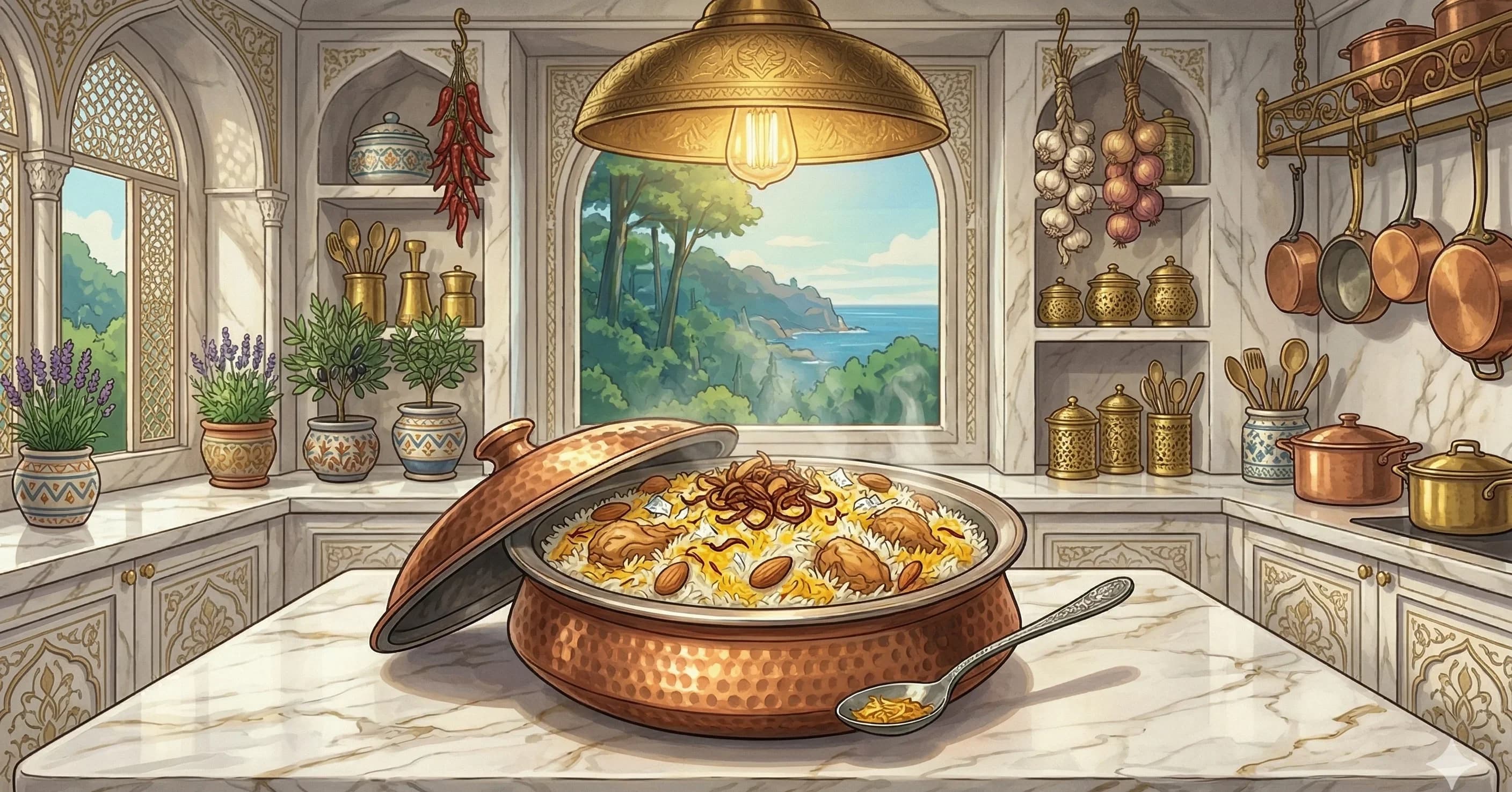 Mughlai Royal Pilaf (Shahjhani Pulao) — Mughal-style layered chicken and saffron rice sealed in dum