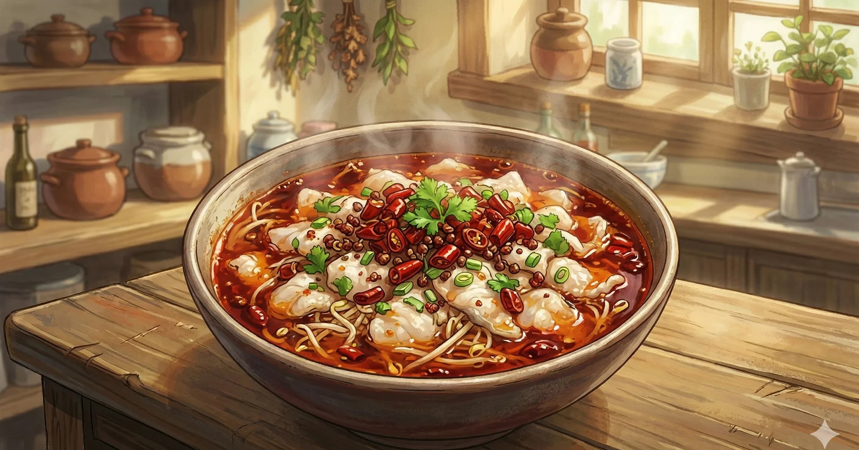 Shui Zhu Yu (Sichuan Boiled Fish) — Silky fish fillets poached in a fiery, numbing broth and finished with sizzling spice oil