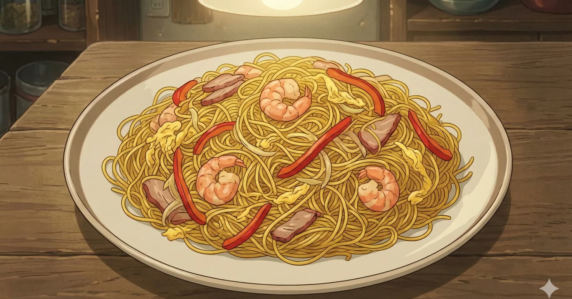 Singapore Noodles (星洲炒米) — Curry-spiced rice vermicelli stir-fried with shrimp, char siu, egg ribbons, and bell pepper, the Cantonese takeout classic done right
