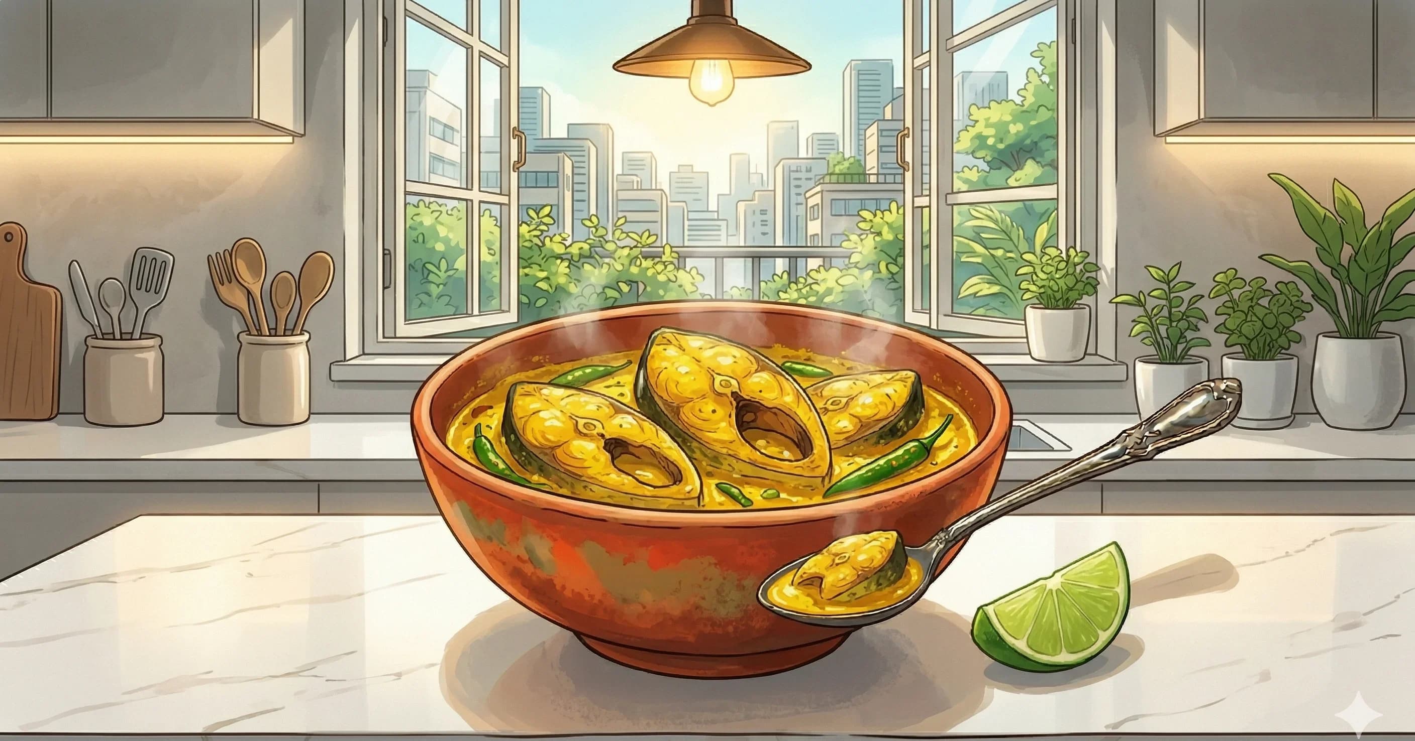 Hilsa in Mustard Sauce (Sorshe Ilish) — Hilsa steamed in sharp mustard — Bengal's most beloved dish