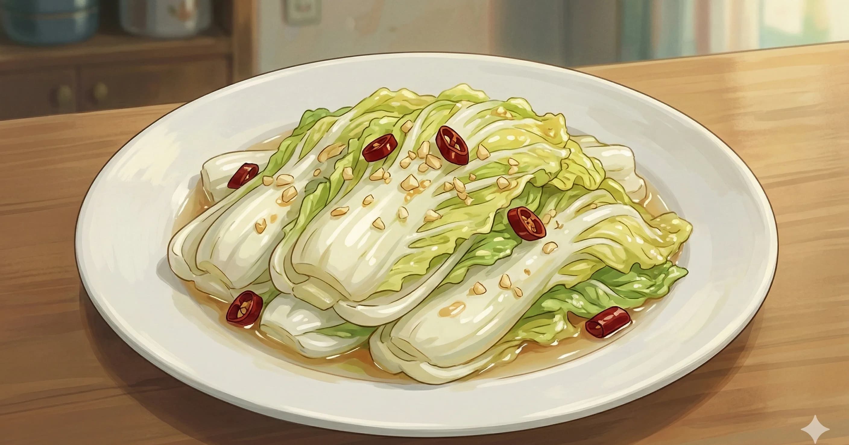 Chao Bai Cai (Stir-Fried Napa Cabbage) — A simple, clean stir-fry of napa cabbage with garlic, yielding silky stems and tender leaves