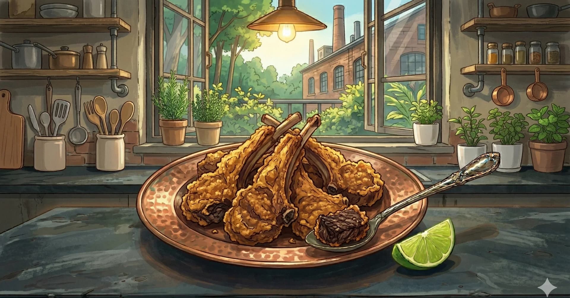 Kashmiri Fried Lamb Ribs (Tabak Maas) — Kashmiri lamb ribs slow-cooked in spiced milk, then fried until crisp and golden