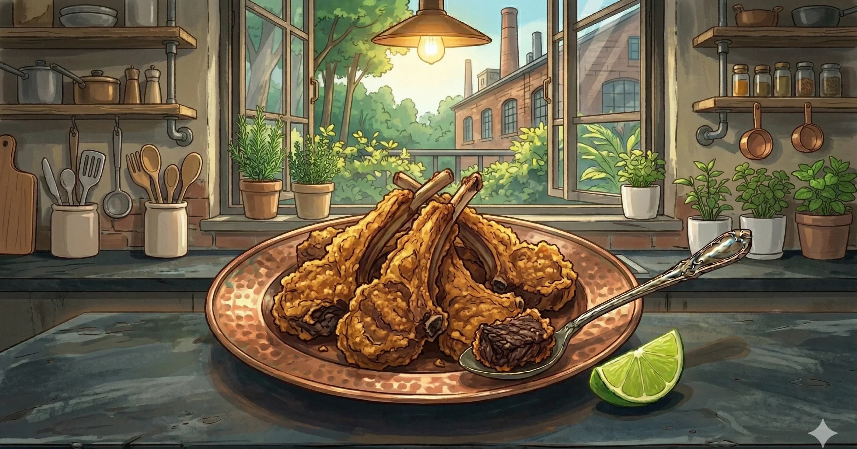 Kashmiri Fried Lamb Ribs (Tabak Maas) — Kashmiri lamb ribs slow-cooked in spiced milk, then fried until crisp and golden