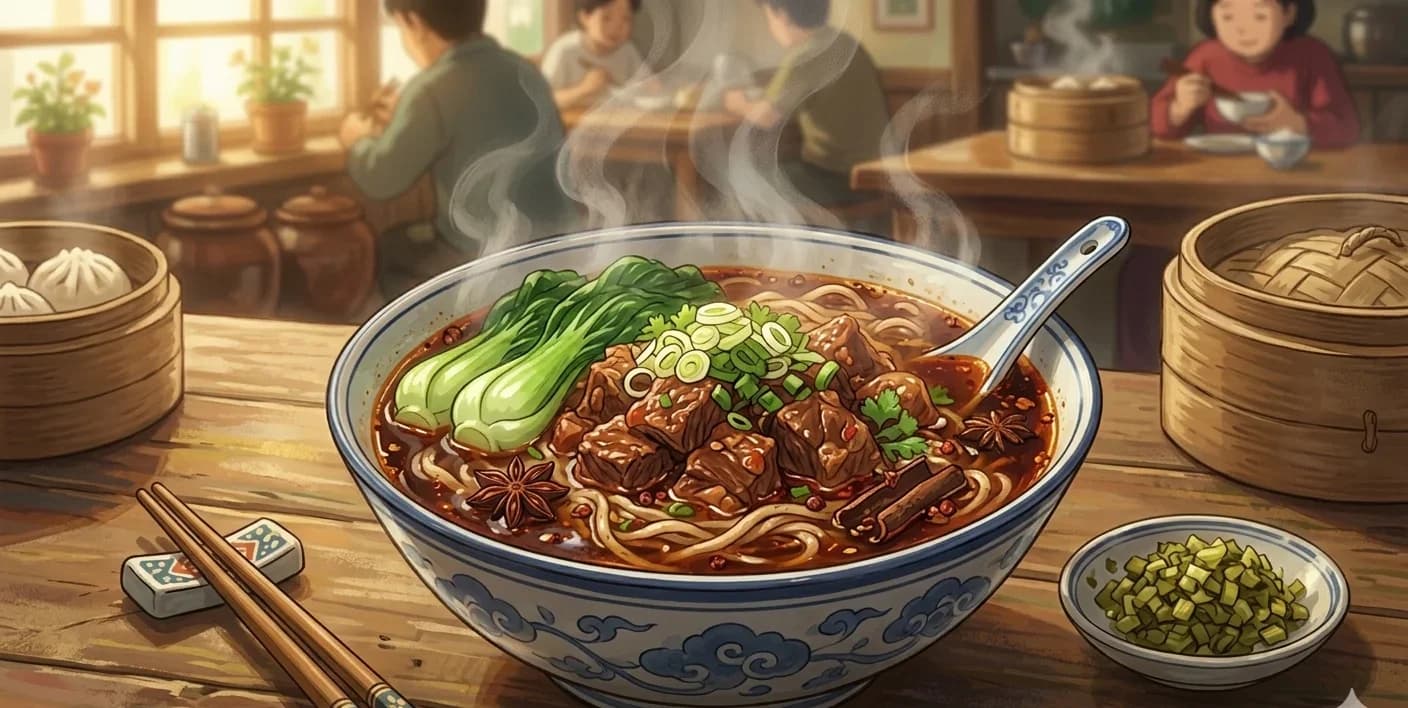 Taiwanese Beef Noodle Soup (紅燒牛肉麵) — A rich, deeply braised noodle soup with doubanjiang, tomato, and fall-apart beef shank